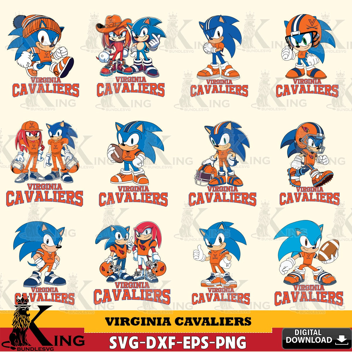 Virginia Cavaliers Sonic & Knuckles NCAA FootballBundle SVG file, Vector , Digital Download , PDF File , Instant Download