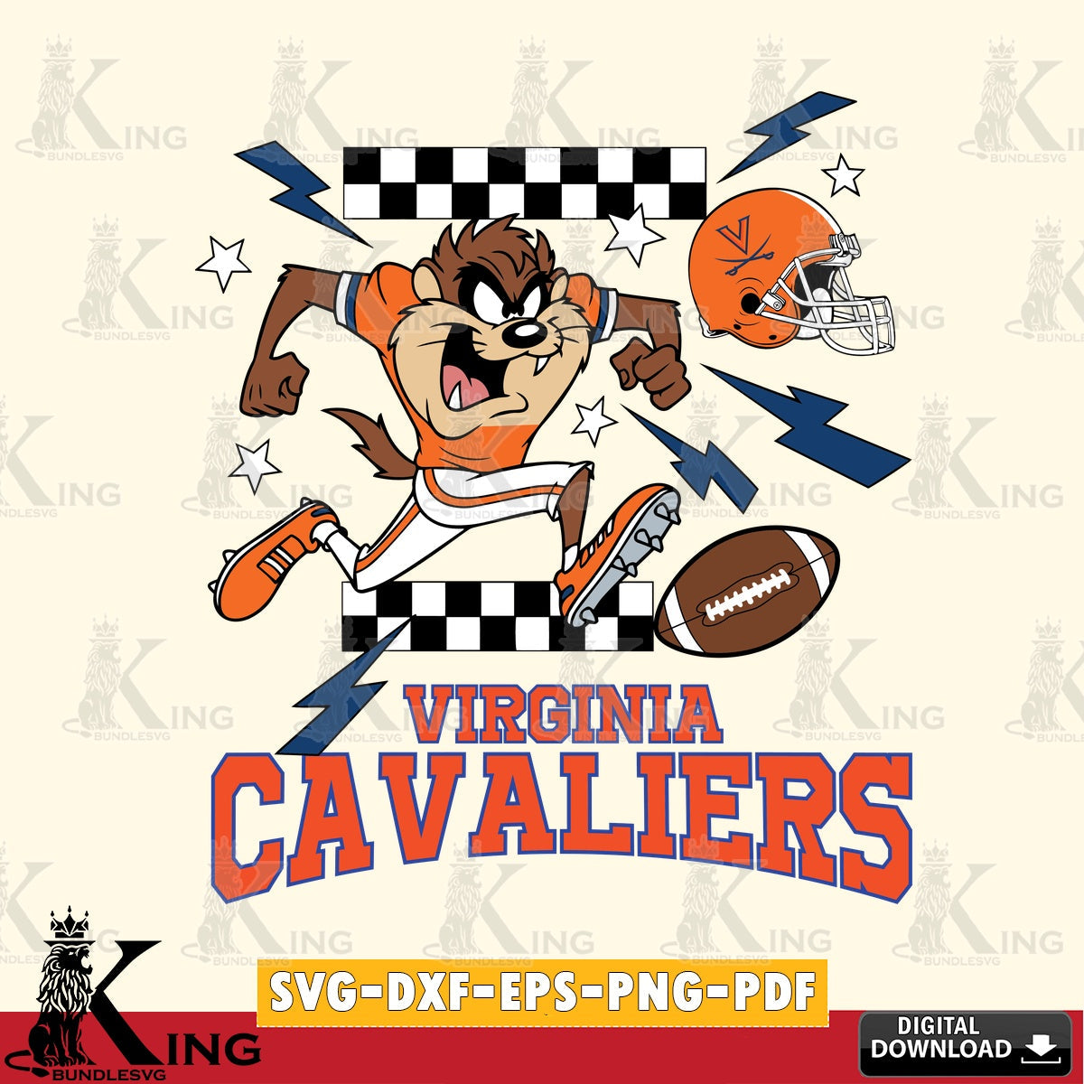 Virginia Cavaliers Taz Football Lightning SVG file, Cut file , Digital Download , Instant Download, Taz svg, NCAA svg