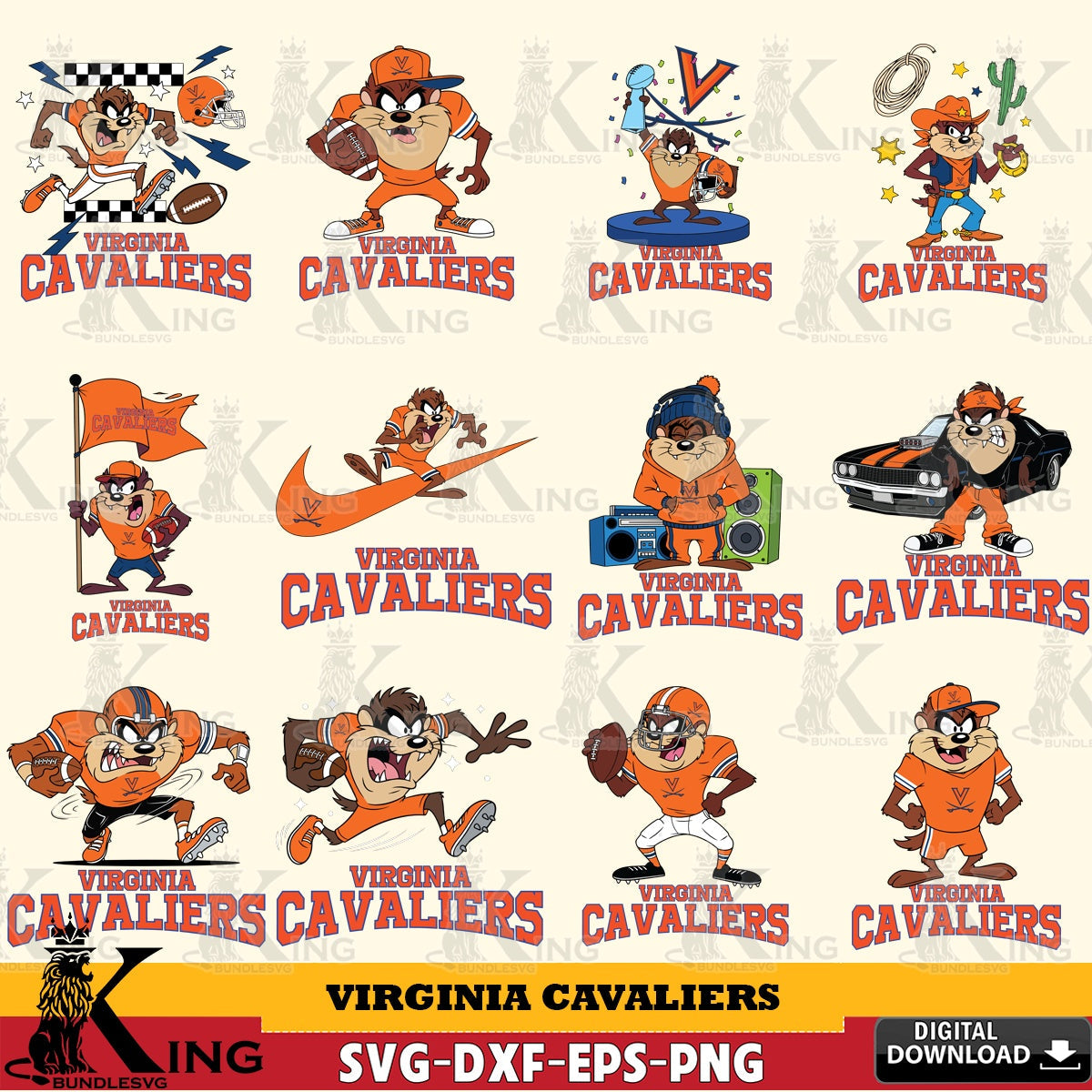Virginia Cavaliers Taz Football NCAA Bundle SVG file, Cut file , Digital Download , Instant Download, Taz svg, NCAA svg