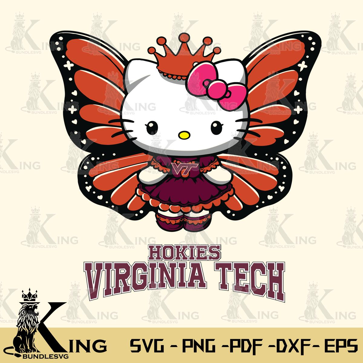 Virginia Tech Hokies Kitty Wings & Flowers Svg Eps Dxf Png File, Digital Download