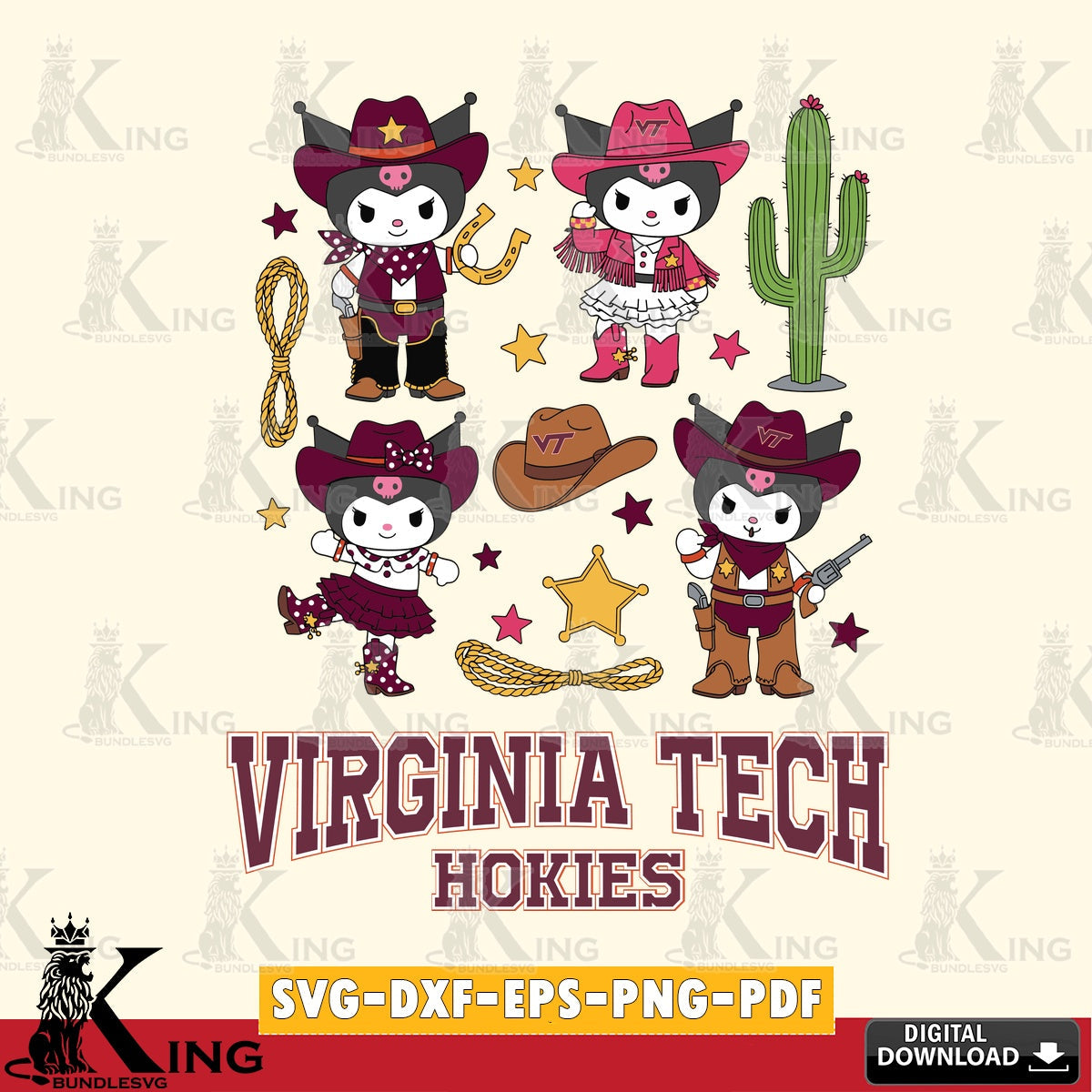 Virginia Tech Hokies Kuromi Cowboy Western SVG file, Cricut, Cut file , Digital Download , Instant Download, Sanrio svg, Clipart