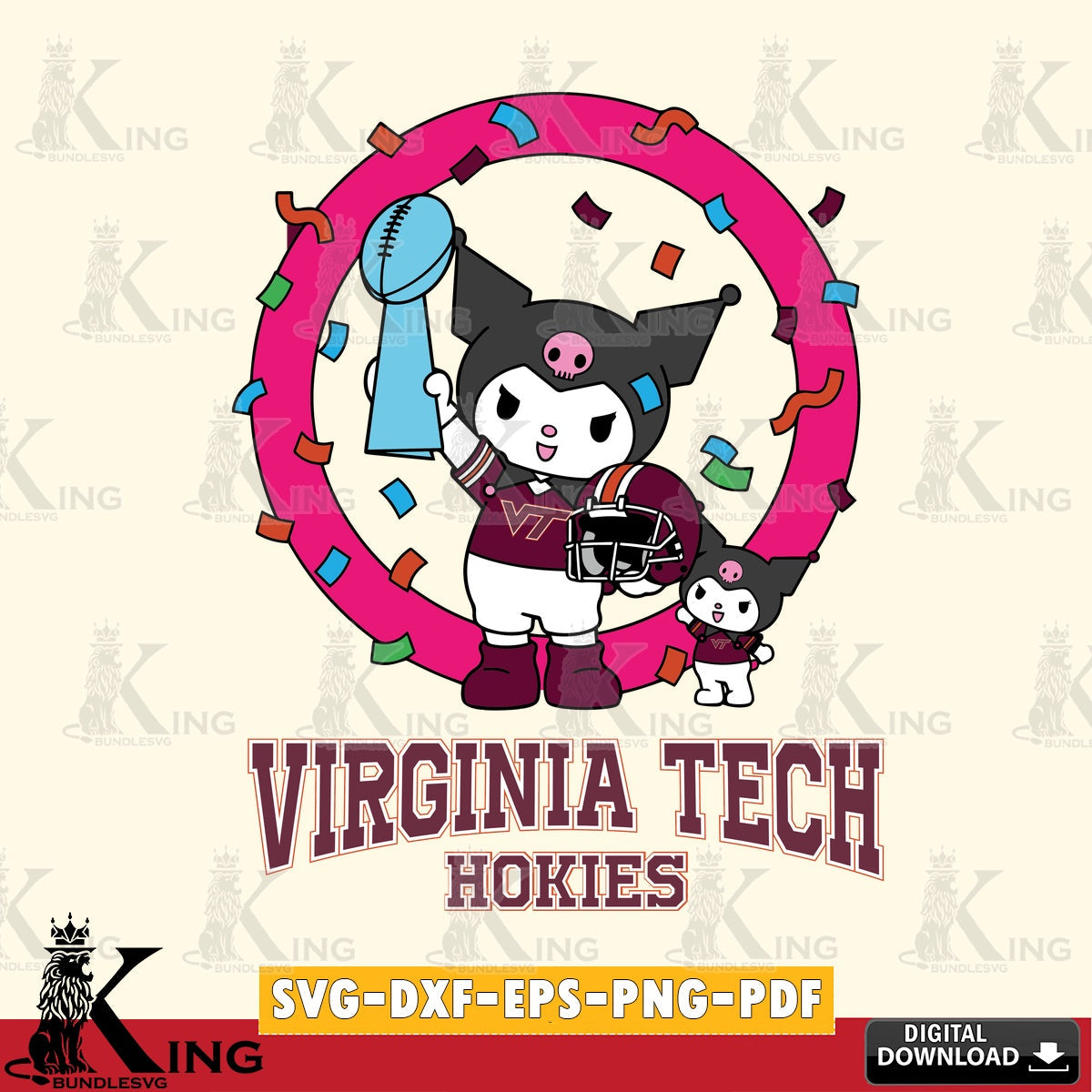 Virginia Tech Hokies Kuromi Football Champion SVG file, Cricut, Cut file , Digital Download , Instant Download, Sanrio svg, Clipart