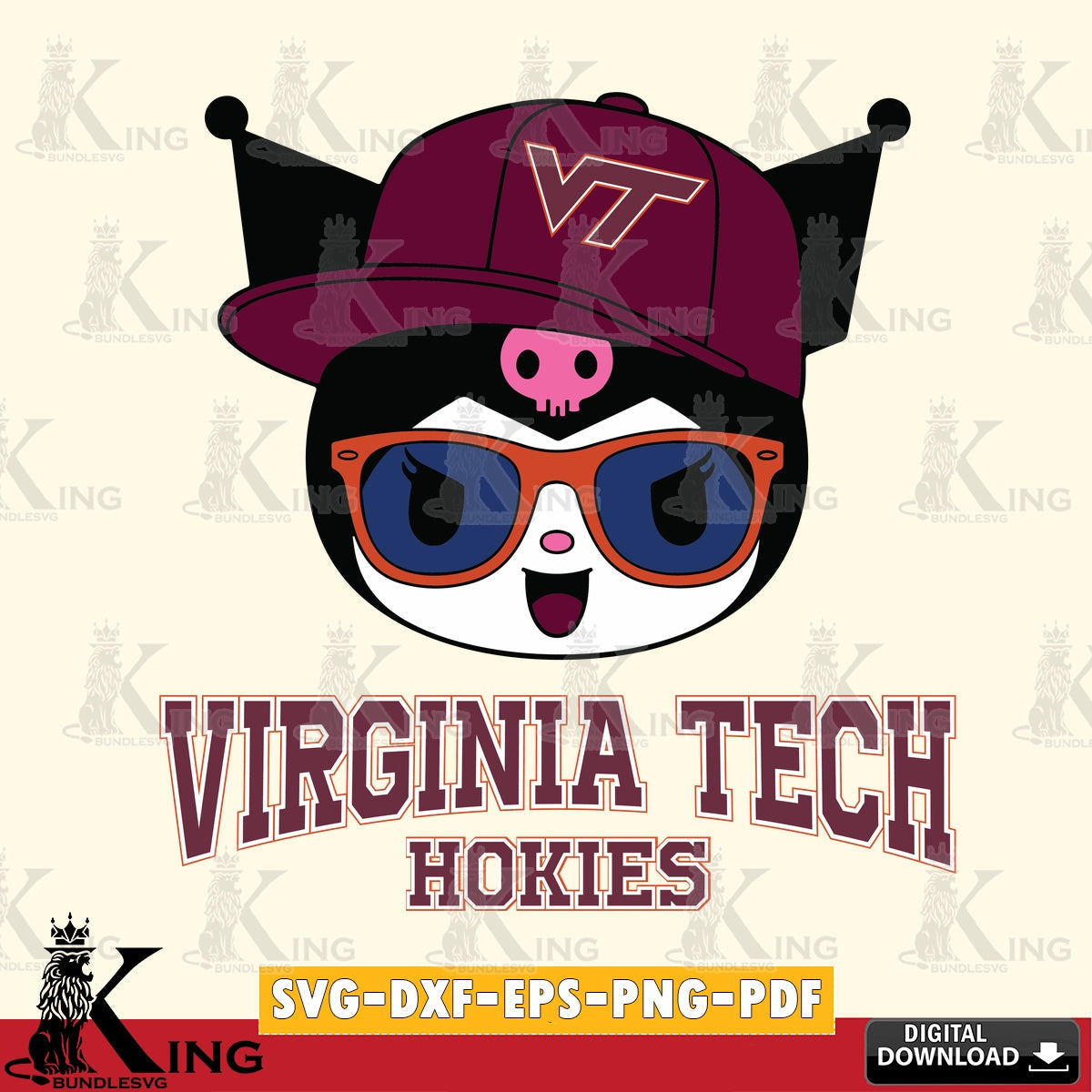 Virginia Tech Hokies Kuromi Football Cool SVG file, Cricut, Cut file , Digital Download , Instant Download, Sanrio svg, Clipart