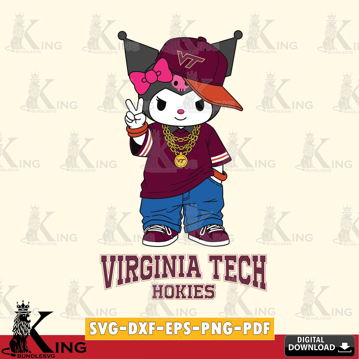 Virginia Tech Hokies Kuromi Streetwear Style SVG file, Cricut, Cut file , Digital Download , Instant Download, Sanrio svg, Clipart