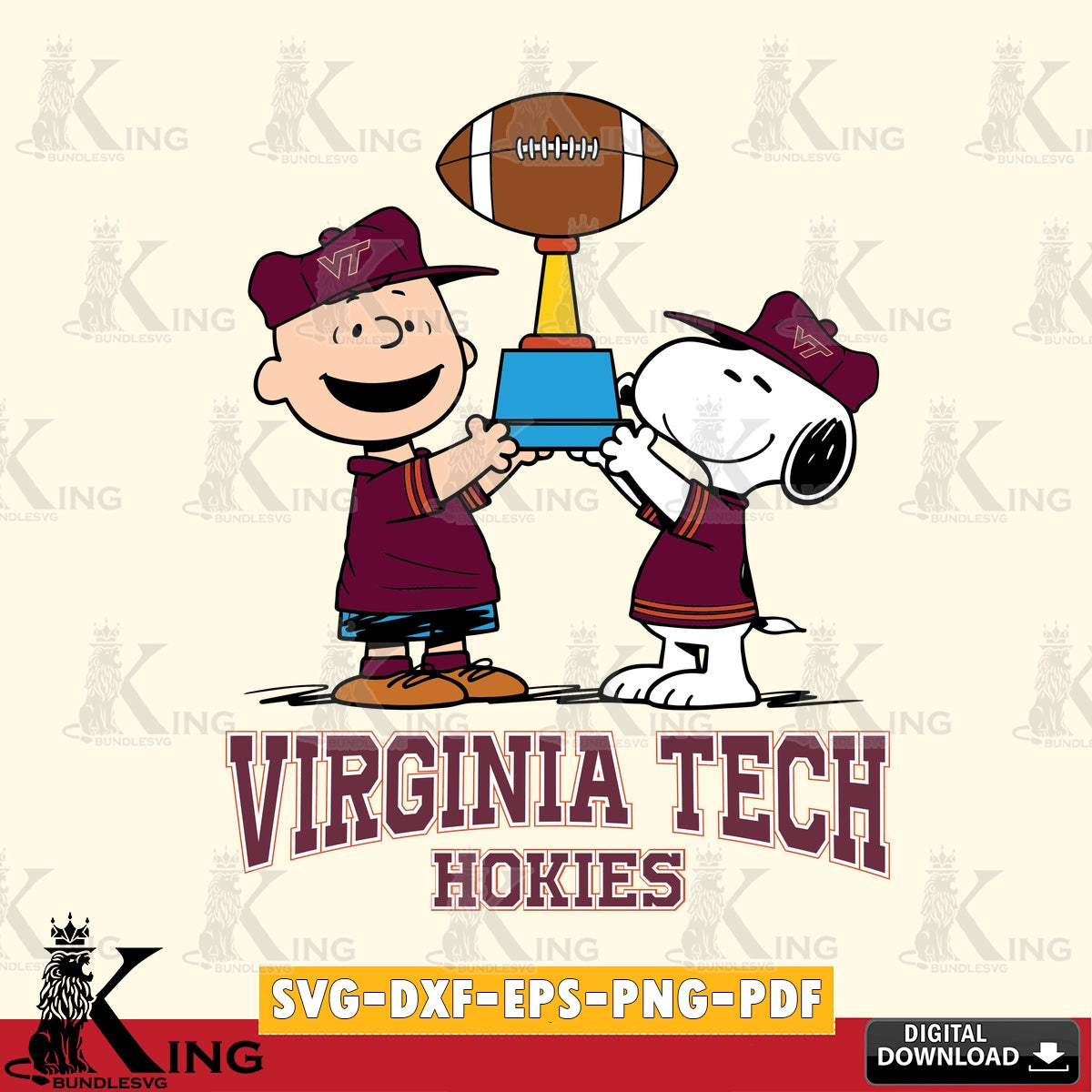 Virginia Tech Hokies Peanuts Football Trophy SVG, Cricut, Cut file , Digital Download , Instant Download, Peanuts svg, NCAA svg, Football svg, Sport svg