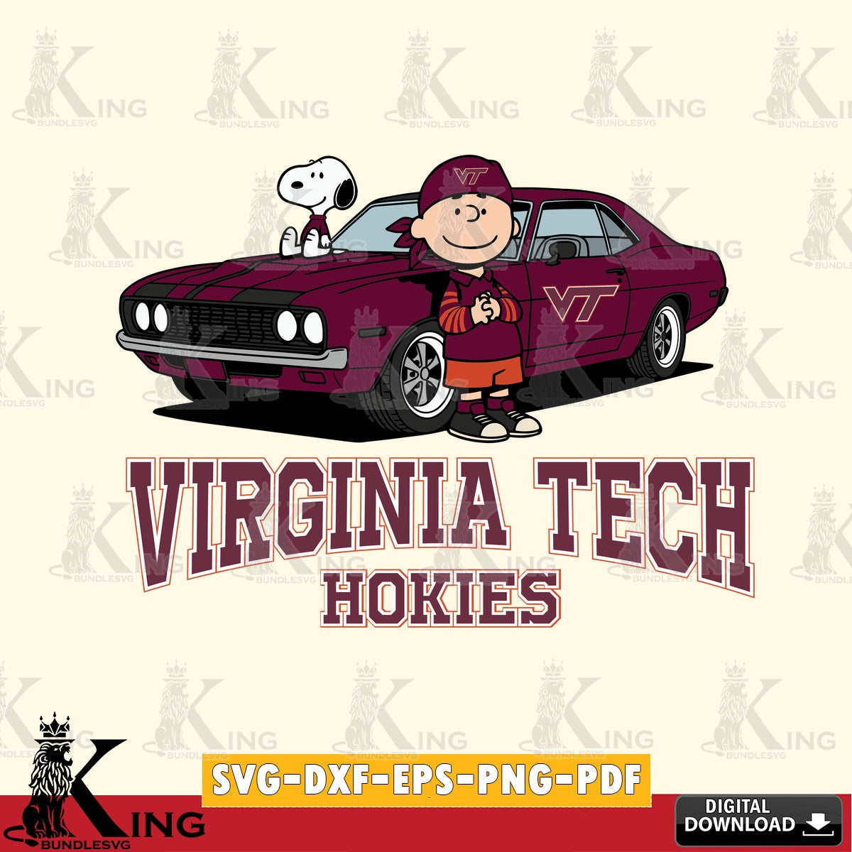 Virginia Tech Hokies Peanuts Muscle Car SVG, Cricut, Cut file , Digital Download , Instant Download, Peanuts svg, NCAA svg, Football svg, Sport svg