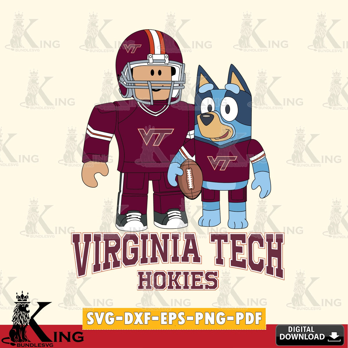 Virginia Tech Hokies Roblox & Bluey Football SVG file , NCAA Cricut, File cut , Digital Download , PDF File