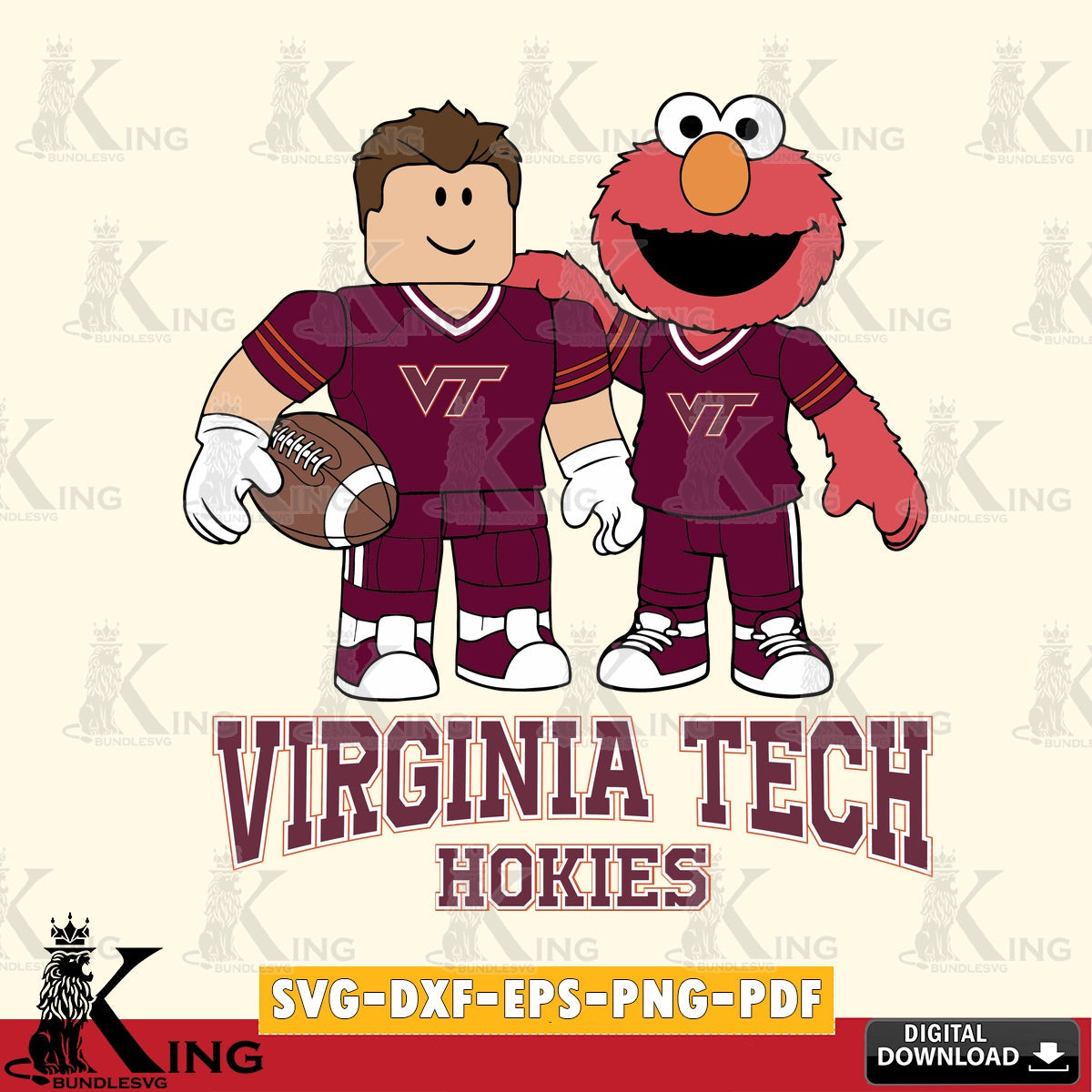 Virginia Tech Hokies Roblox & Elmo Football SVG file , NCAA Cricut, File cut , Digital Download , PDF File
