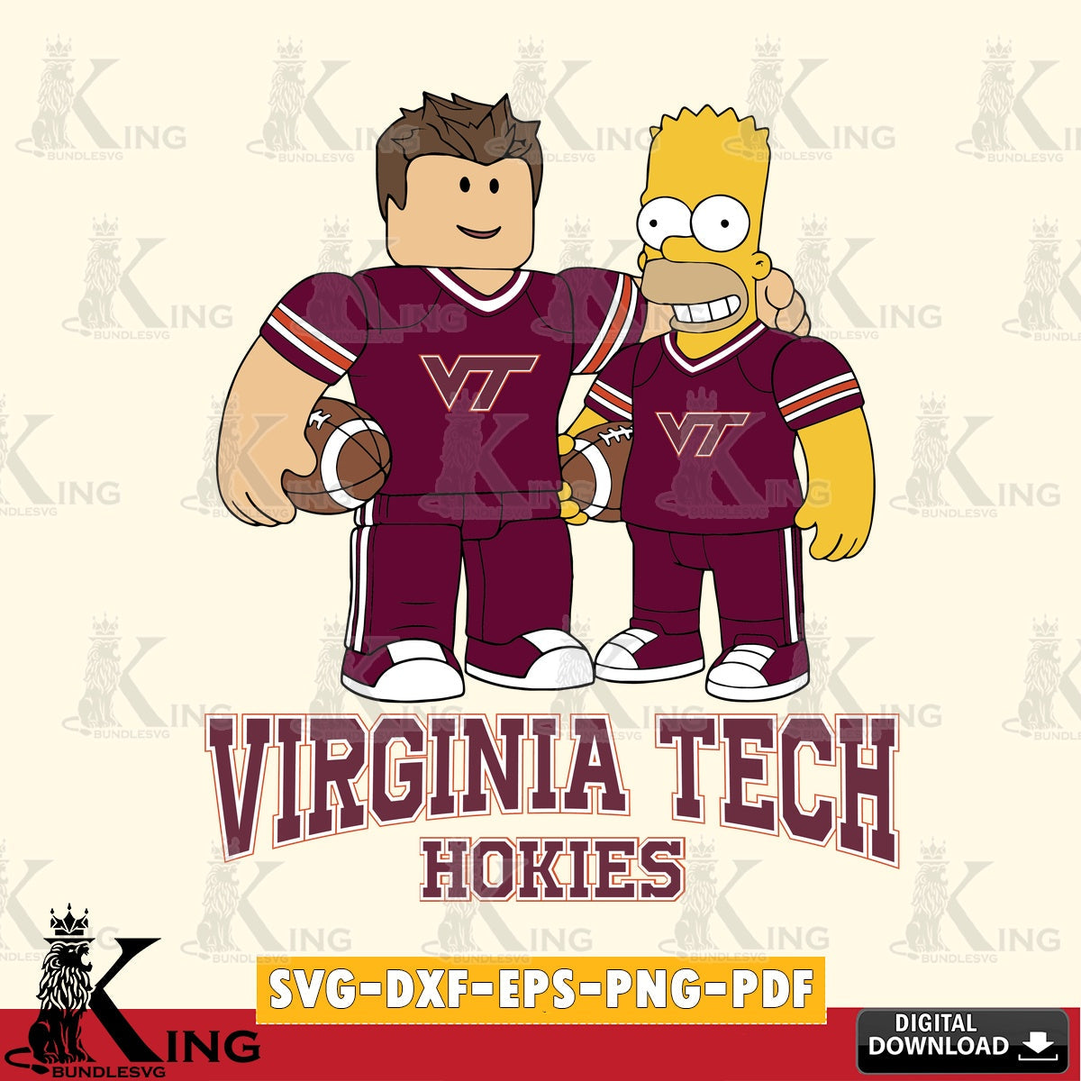 Virginia Tech Hokies Roblox & Homer Simpson Football SVG file , NCAA Cricut, File cut , Digital Download , PDF File