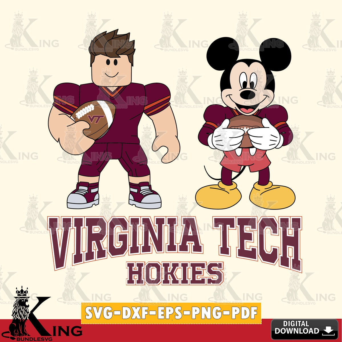 Virginia Tech Hokies Roblox & Mickey Football SVG file , NCAA Cricut, File cut , Digital Download , PDF File