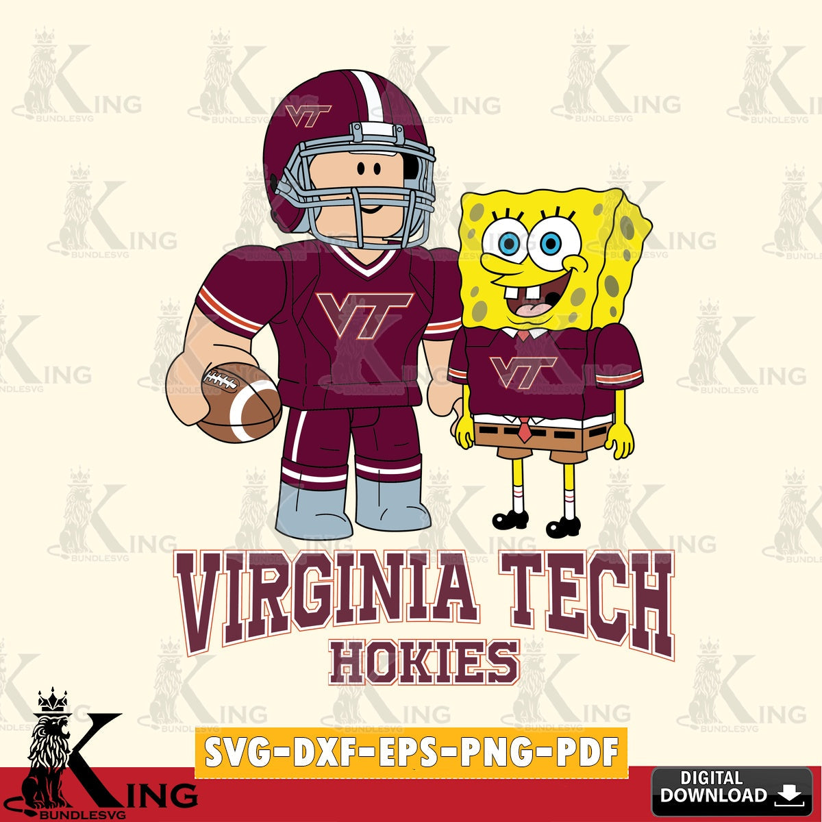 Virginia Tech Hokies Roblox & Spongebob Football SVG file , NCAA Cricut, File cut , Digital Download , PDF File