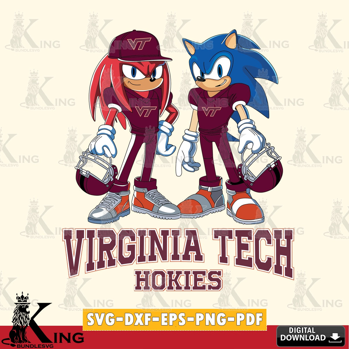 Virginia Tech Hokies Sonic And Knuckles Player Football SVG file, Vector , Digital Download , PDF File , Instant Download