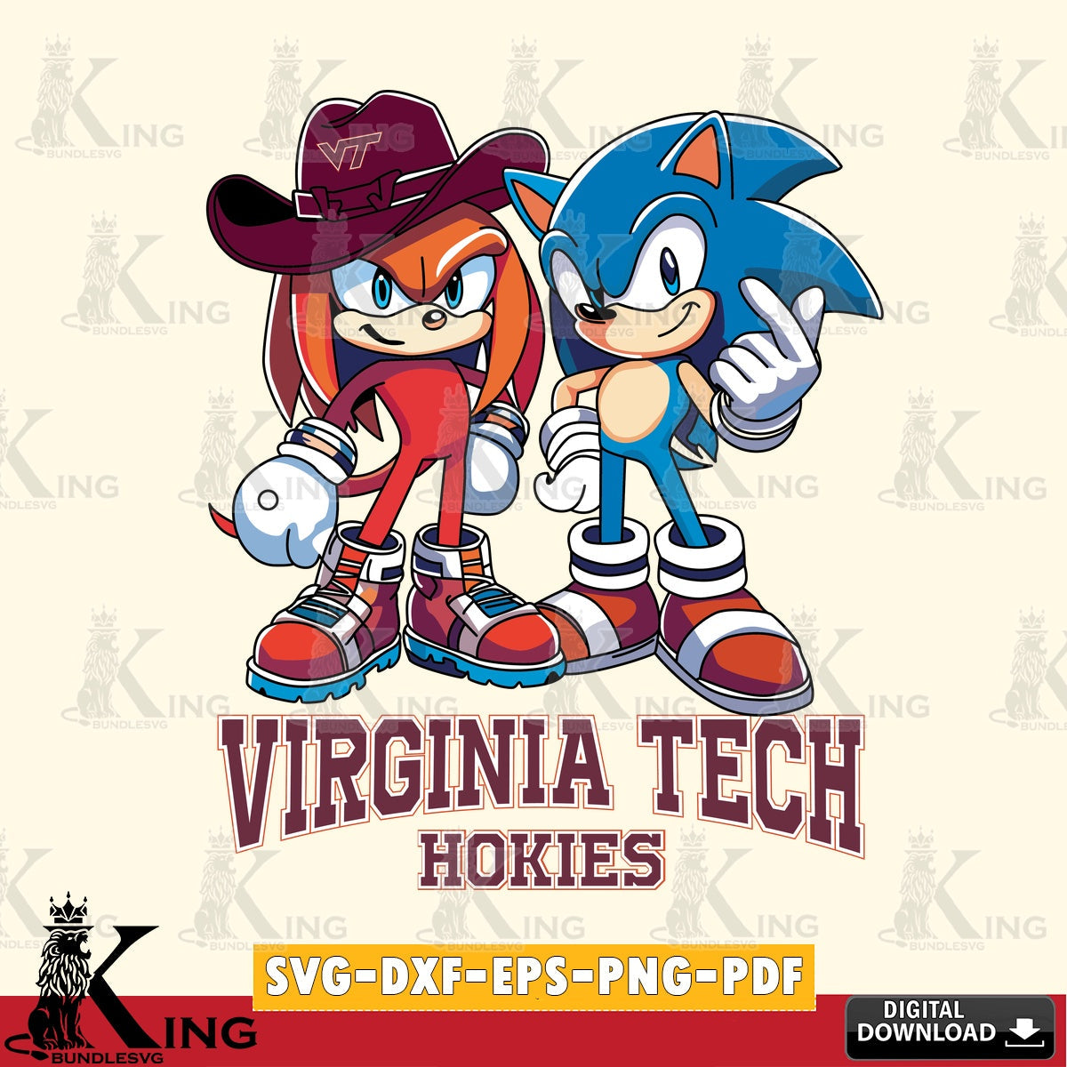 Virginia Tech Hokies Sonic & Knuckles Football Mascot SVG file, Vector , Digital Download , PDF File , Instant Download
