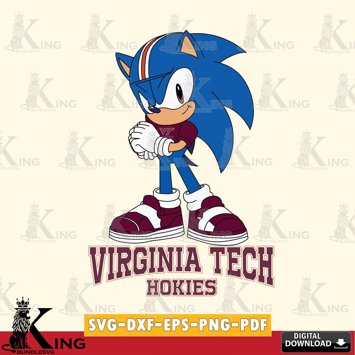 Virginia Tech Hokies Sonic cute Football SVG file, Vector , Digital Download , PDF File , Instant Download