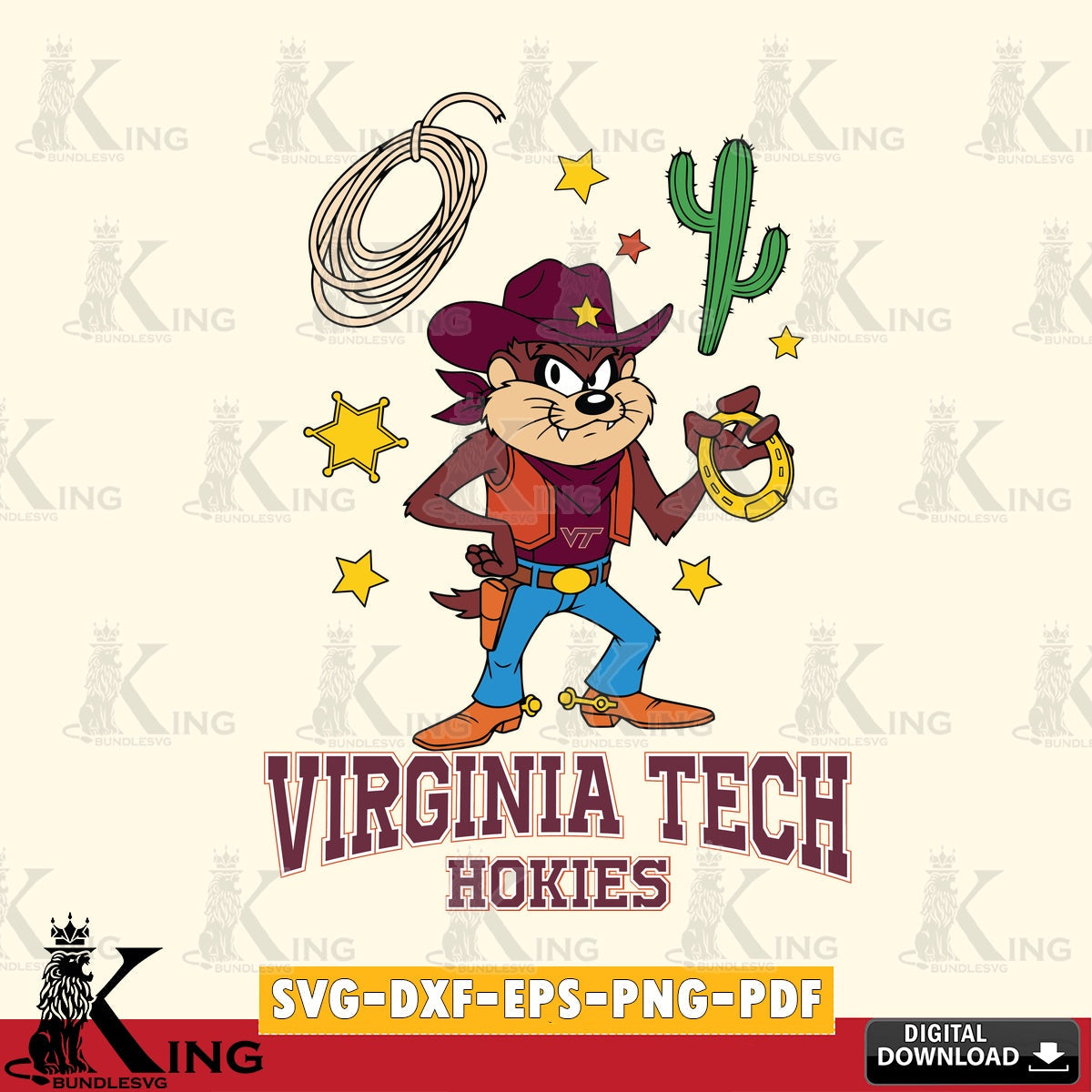 Virginia Tech Hokies Taz Cowboy Western SVG file, Cut file , Digital Download , Instant Download, Taz svg, NCAA svg
