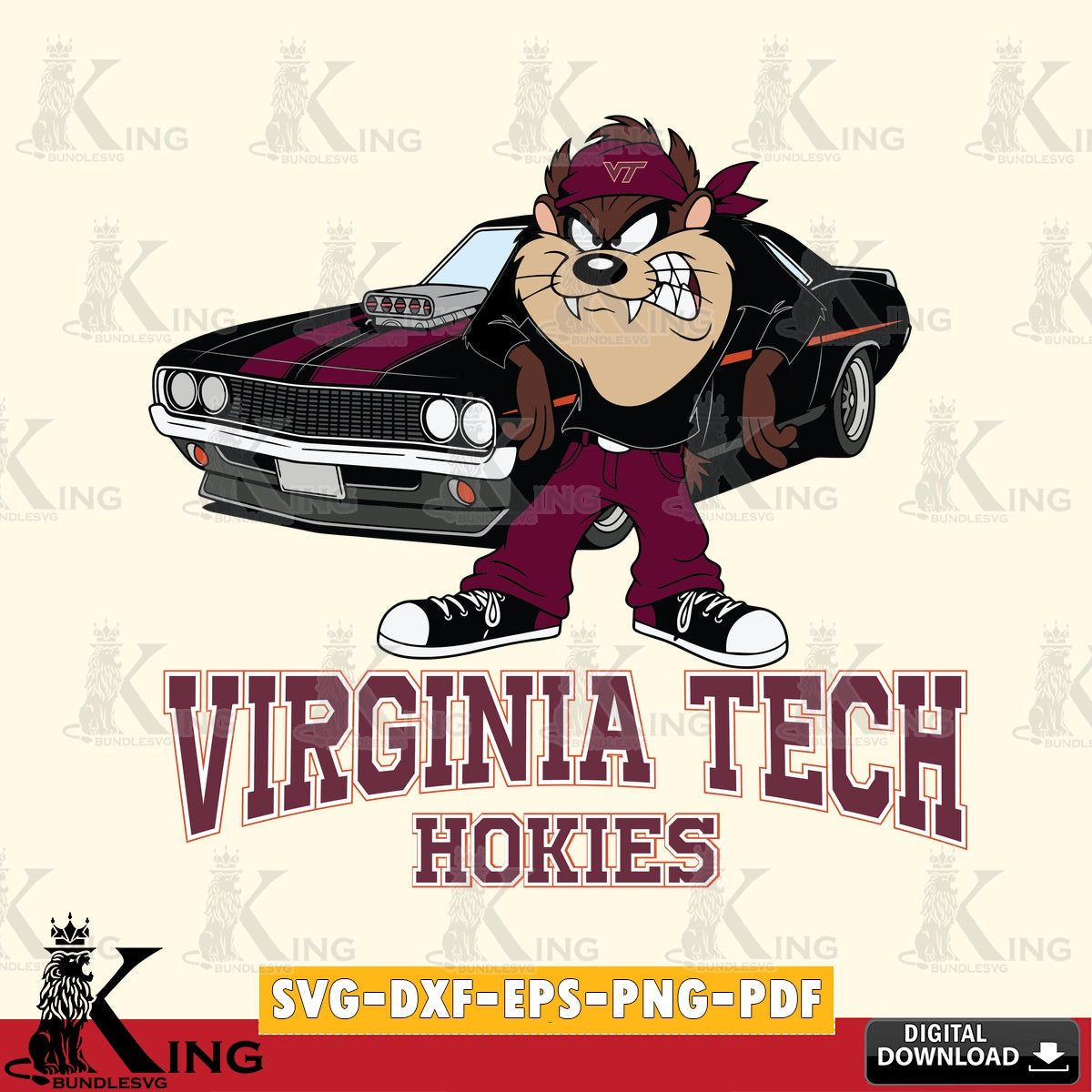 Virginia Tech Hokies Taz Racing Car SVG file, Cut file , Digital Download , Instant Download, Taz svg, NCAA svg