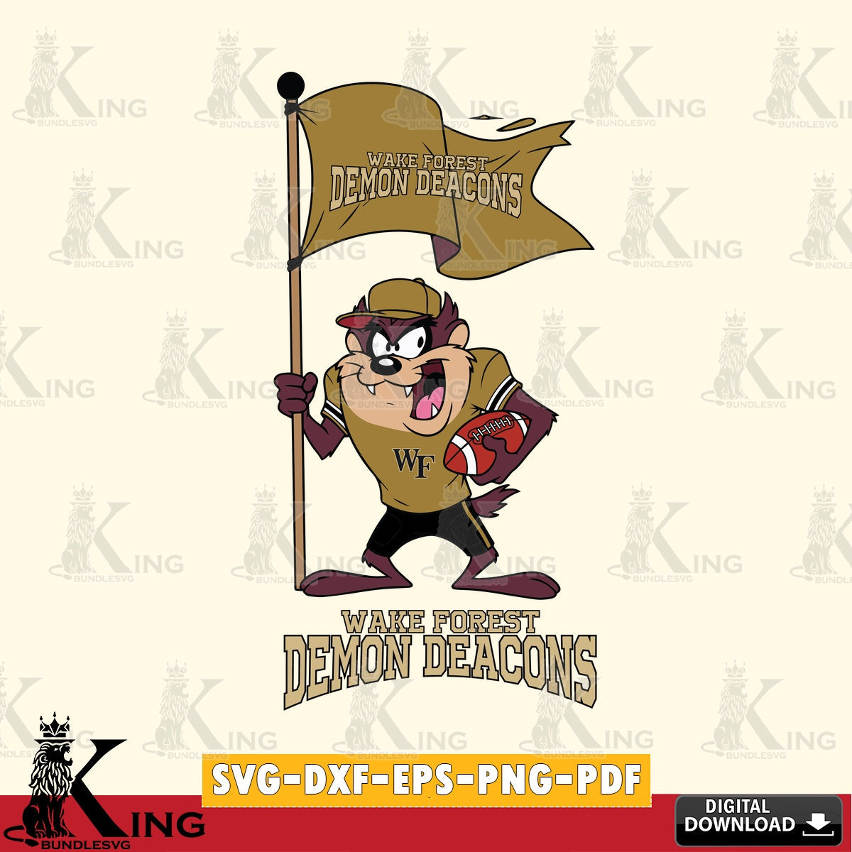 Wake Forest Demon Deacons Football Taz Flag Art SVG file, Cut file , Digital Download , Instant Download, Taz svg, NCAA svg