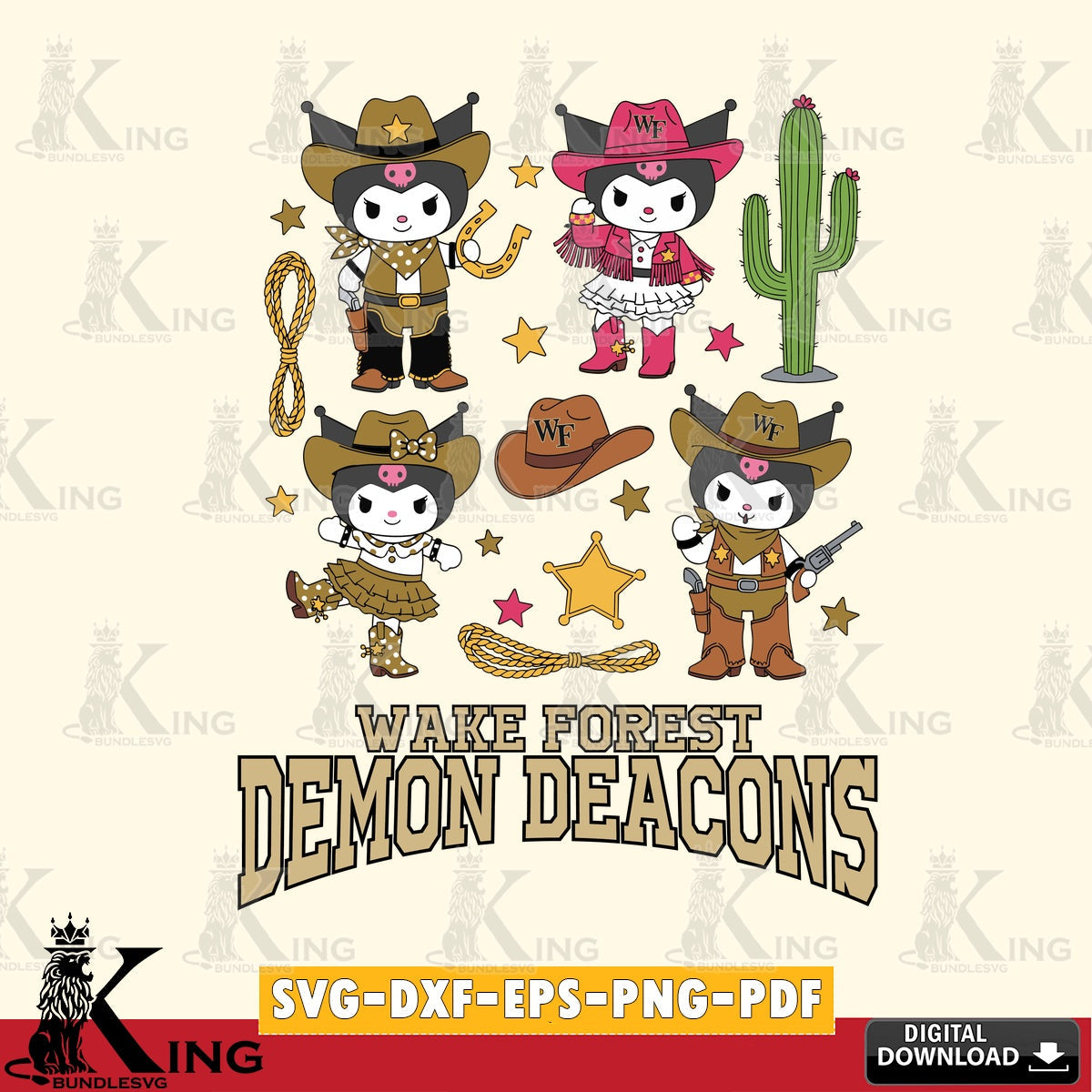 Wake Forest Demon Deacons Kuromi Cowboy Western SVG file, Cricut, Cut file , Digital Download , Instant Download, Sanrio svg, Clipart