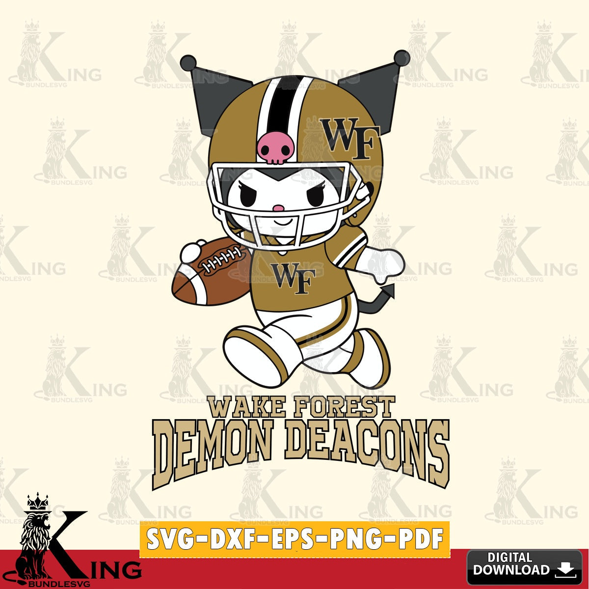 Wake Forest Demon Deacons Kuromi Football Run SVG file, Cricut, Cut file , Digital Download , Instant Download, Sanrio svg, Clipart