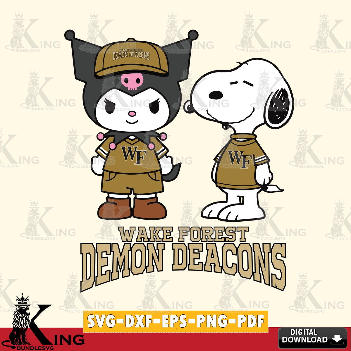 Wake Forest Demon Deacons Kuromi Snoopy Football SVG file, Cricut, Cut file , Digital Download , Instant Download, Sanrio svg, Clipart