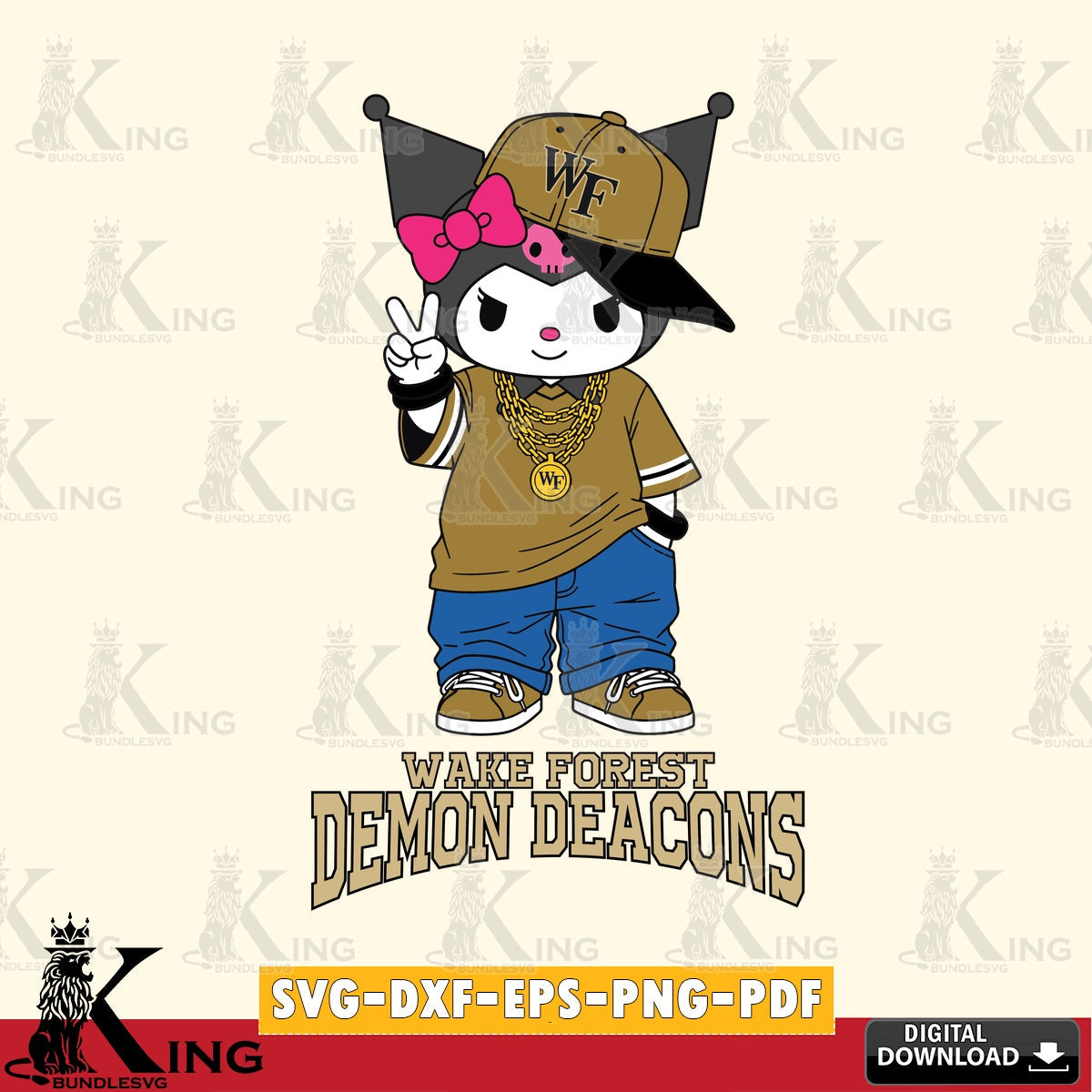 Wake Forest Demon Deacons Kuromi Streetwear Style SVG file, Cricut, Cut file , Digital Download , Instant Download, Sanrio svg, Clipart