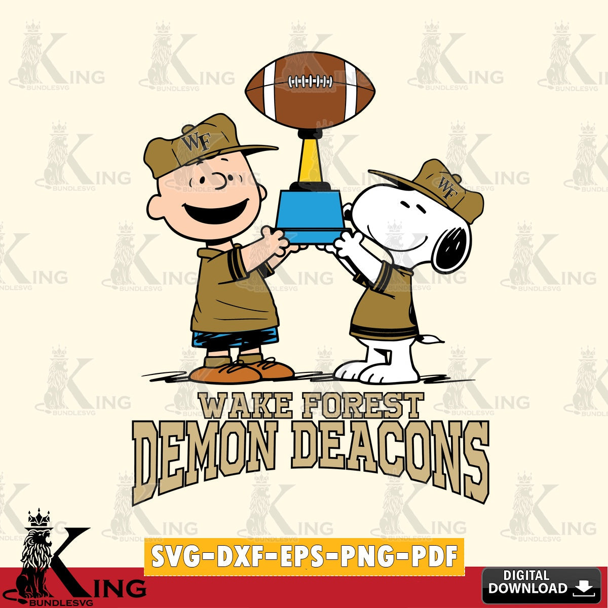 Wake Forest Demon Deacons Peanuts Football Trophy SVG, Cricut, Cut file , Digital Download , Instant Download, Peanuts svg, NCAA svg, Football svg, Sport svg