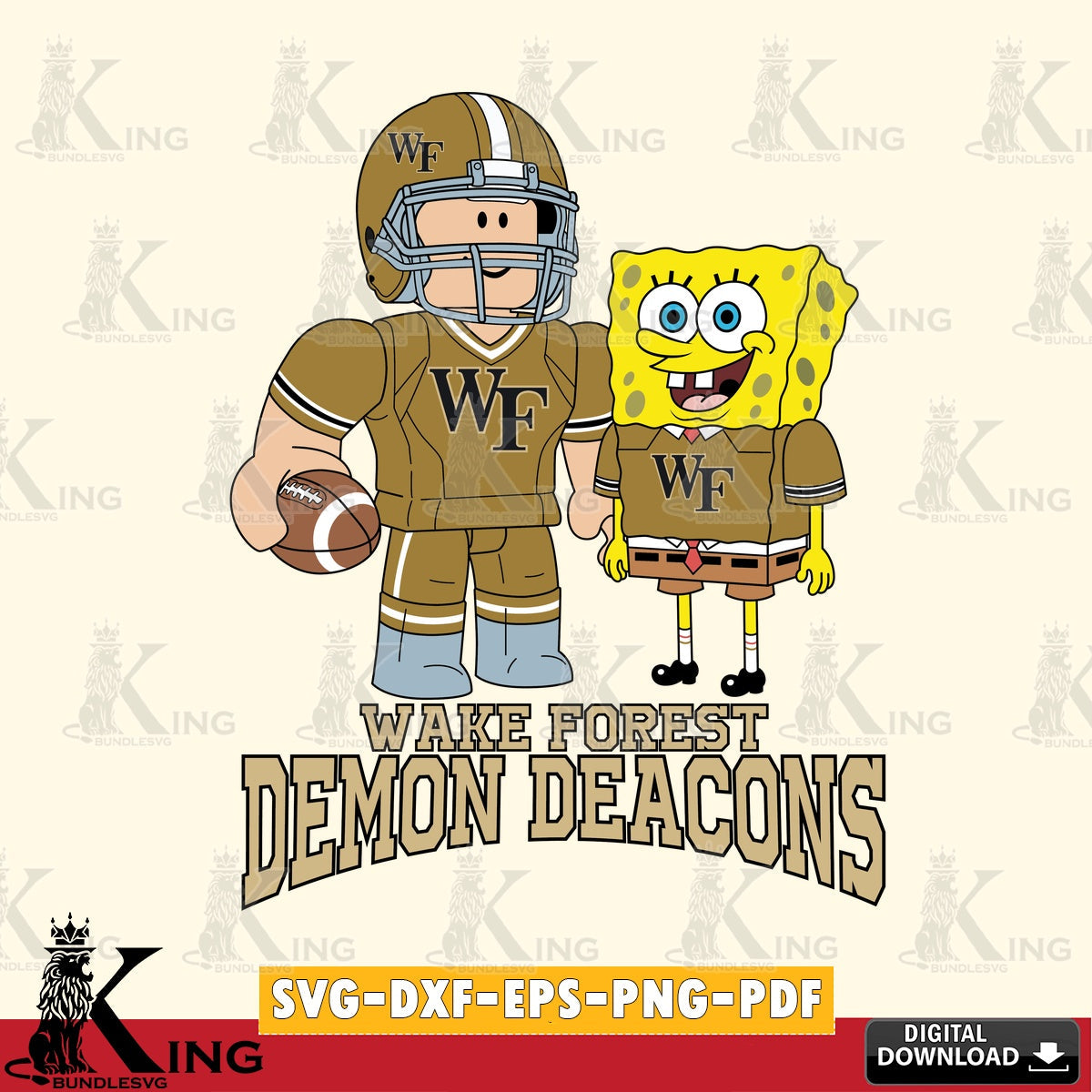 Wake Forest Demon Deacons Roblox & Spongebob Football SVG file , NCAA Cricut, File cut , Digital Download , PDF File