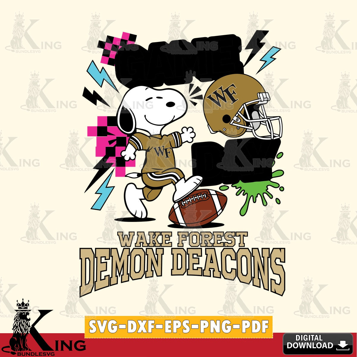 Wake Forest Demon Deacons Snoopy Game day SVG, Cricut, Cut file , Digital Download , Instant Download, Peanuts svg, NCAA svg, Football svg, Sport svg