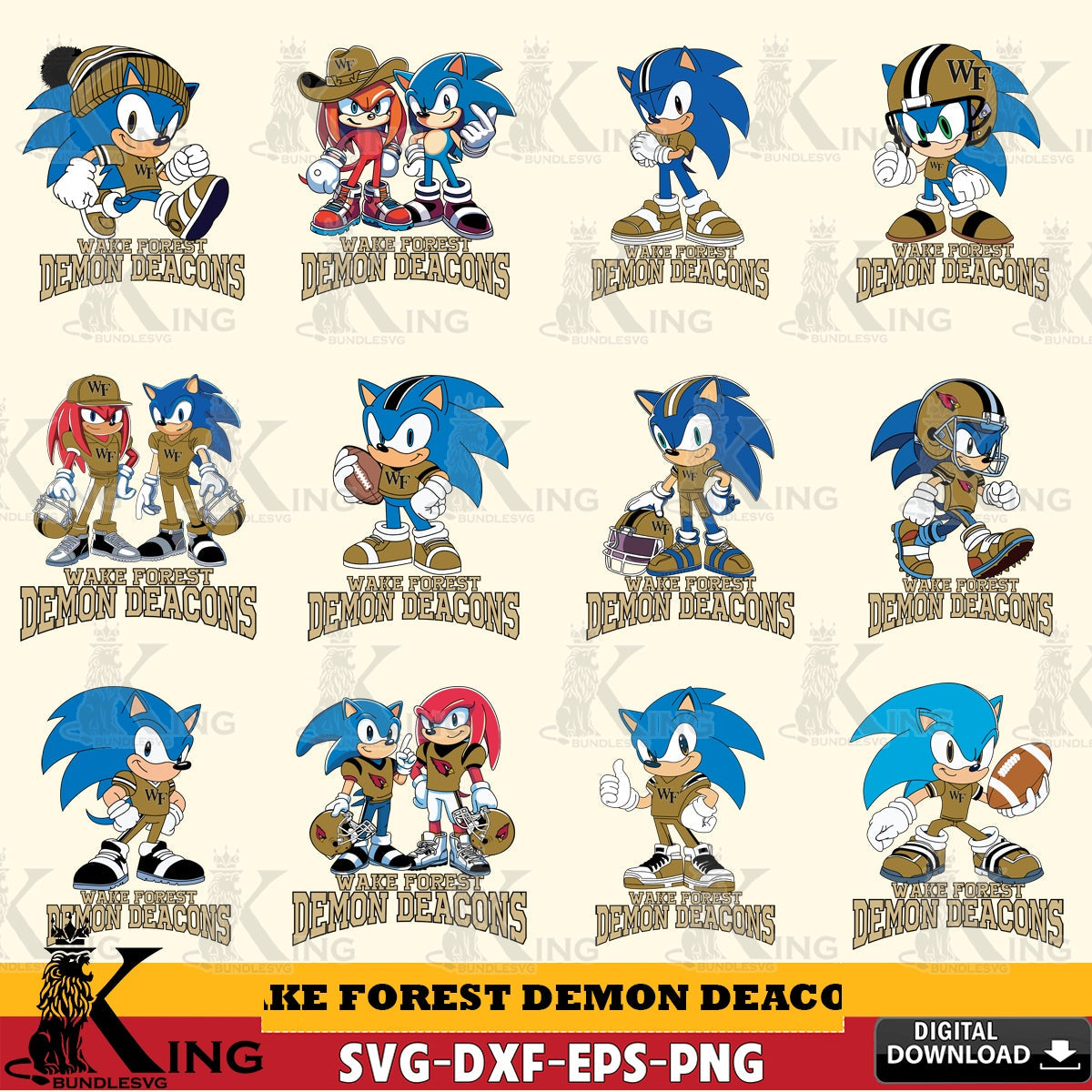 Wake Forest Demon Deacons Sonic & Knuckles NCAA FootballBundle SVG file, Vector , Digital Download , PDF File , Instant Download