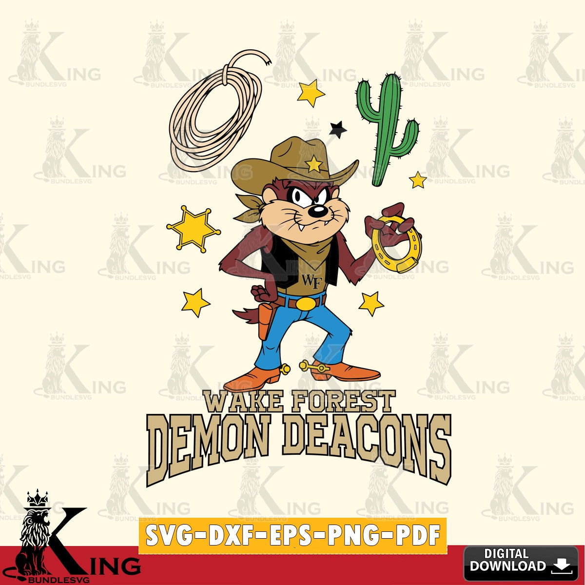Wake Forest Demon Deacons Taz Cowboy Western SVG file, Cut file , Digital Download , Instant Download, Taz svg, NCAA svg