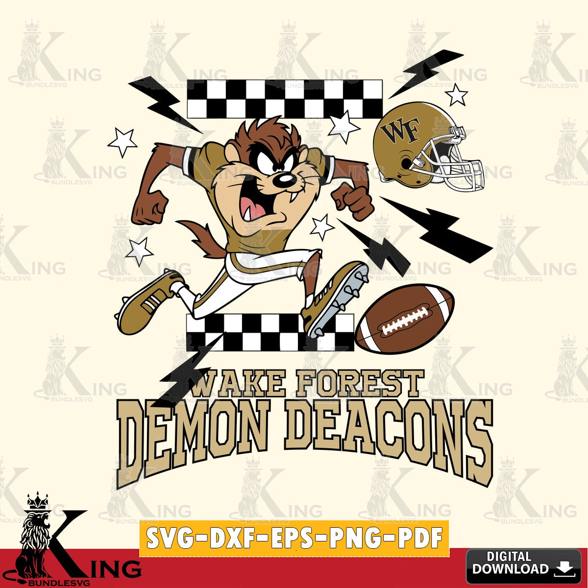 Wake Forest Demon Deacons Taz Football Lightning SVG file, Cut file , Digital Download , Instant Download, Taz svg, NCAA svg