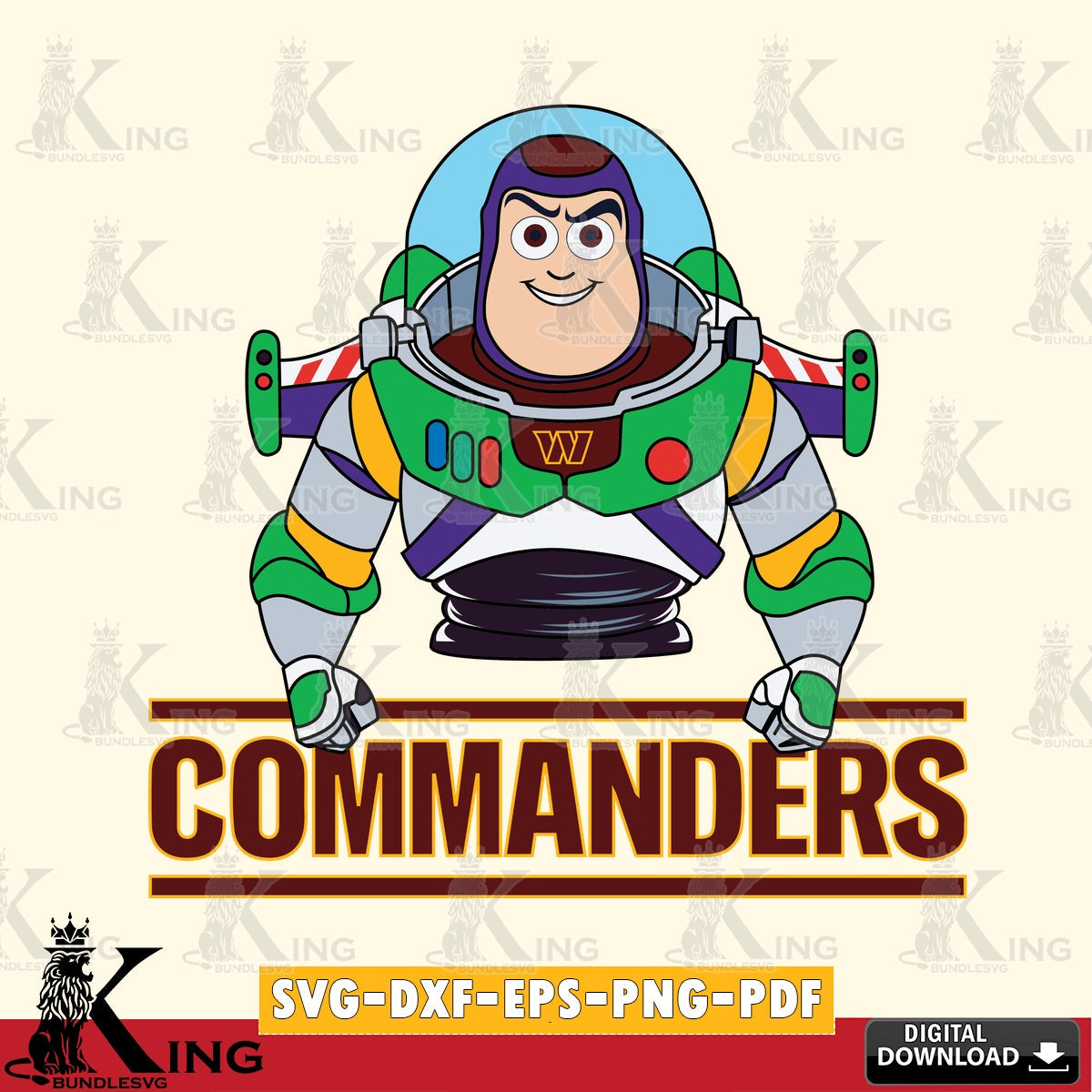 Digital download featuring a Washington Football Team Buzz Lightyear football, high-quality vector for DIY scrapbooking and home