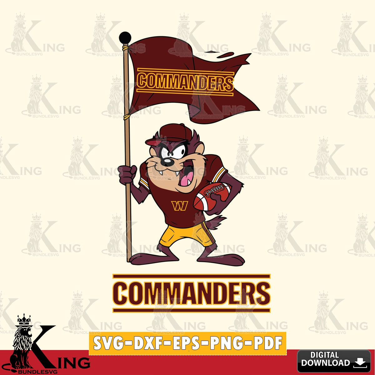 Washington Football Team Football Taz Flag Art Cut file , Digital Download , Instant Download, Looney Tunes svg, Football svg