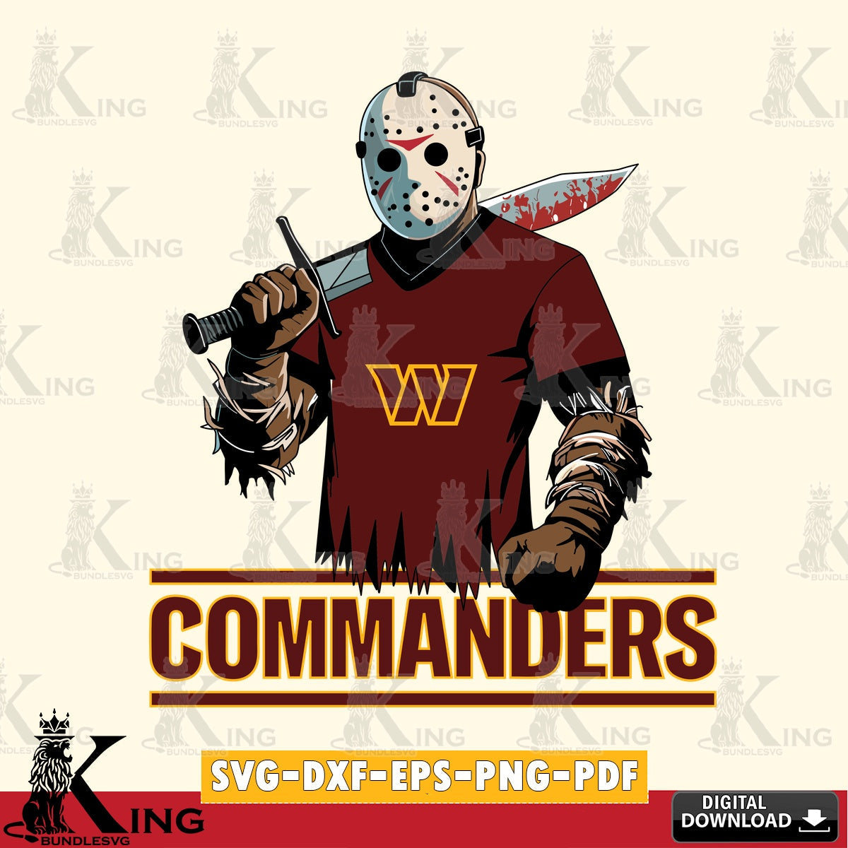 Digital download featuring Washington Football Team Jason Voorhees football, high-quality vector for DIY scrapbooking and home