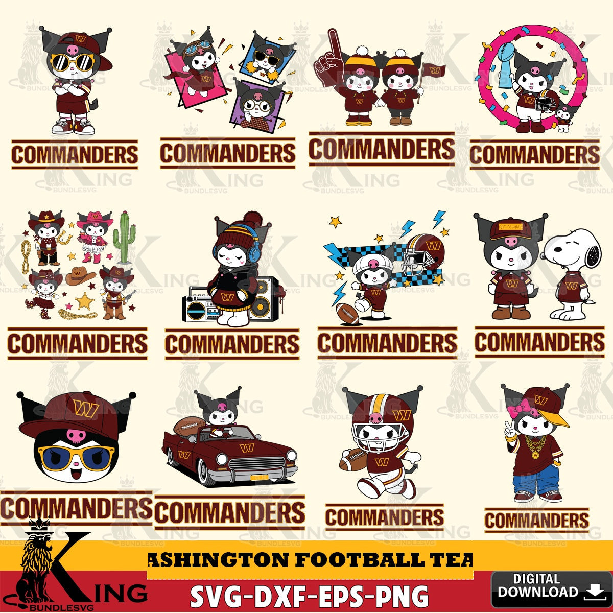 Washington Football Team Kuromi Football Jersey NFL Bundle SVG file, Cricut, Cut file , Digital Download , Instant Download, Sanrio svg, Clipart