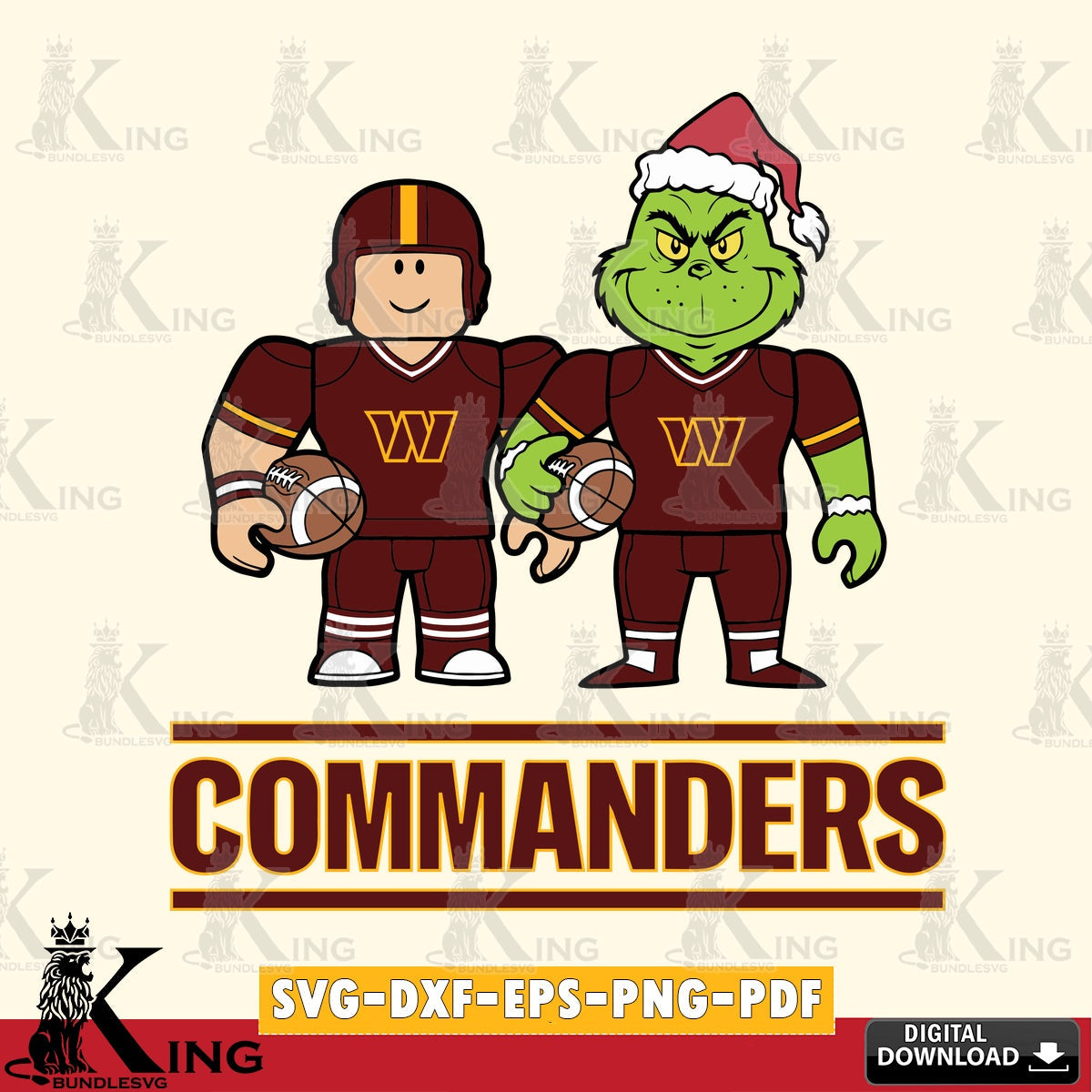 Artistic drawing of Washington Football Team Roblox and Grinch Football, printable vector design for sublimation and crafts