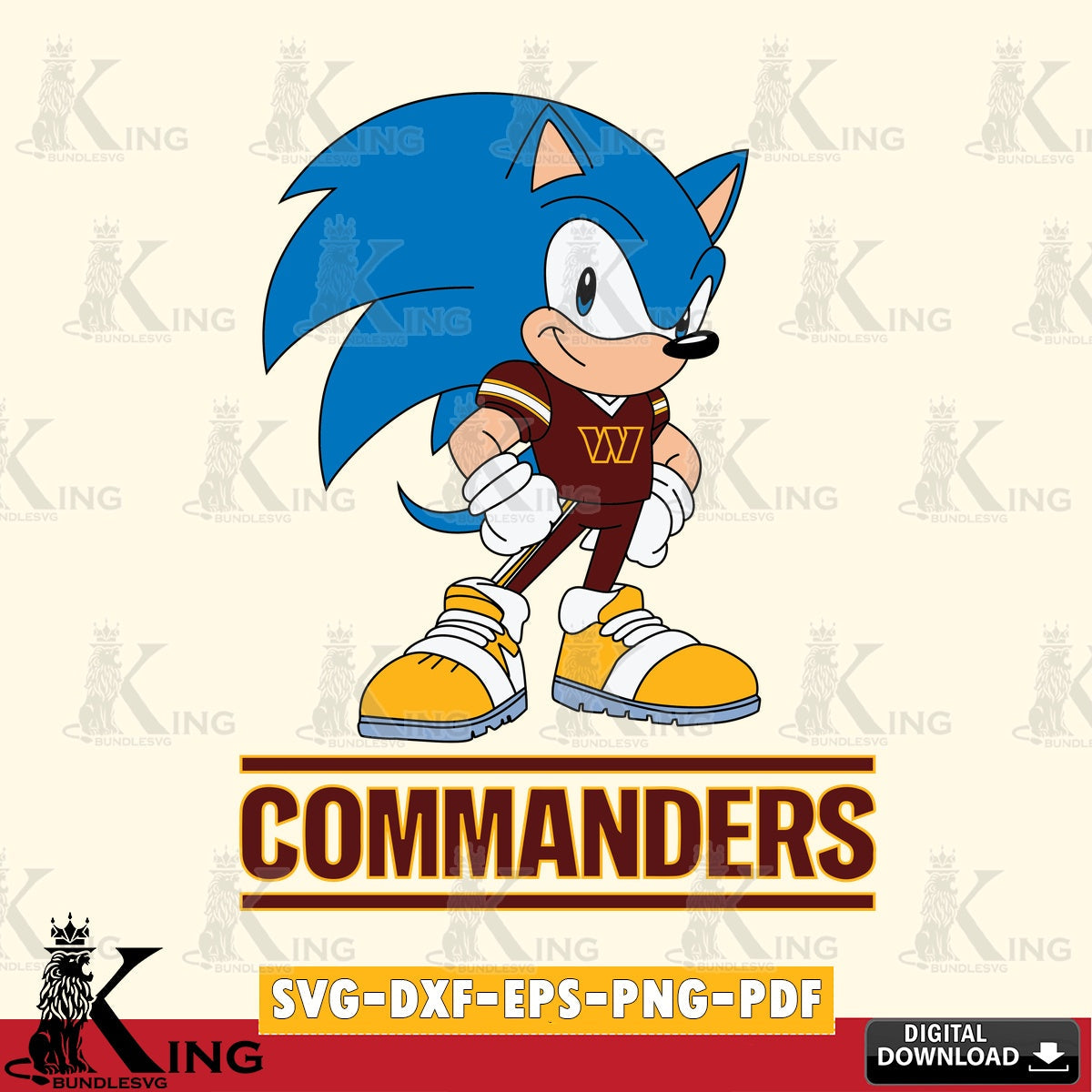 Modern graphic depicting Washington Football Team Sonic Football Star Mascot, a cut file ideal for vinyl projects and T-shirt