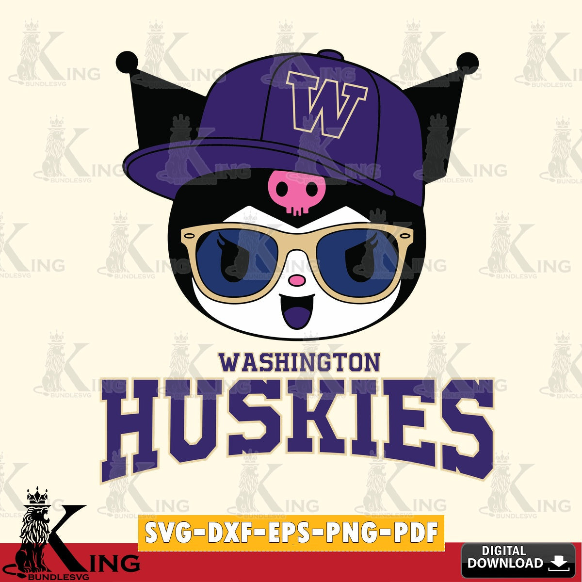 Washington Huskies Kuromi Football Cool SVG file, Cricut, Cut file , Digital Download , Instant Download, Sanrio svg, Clipart