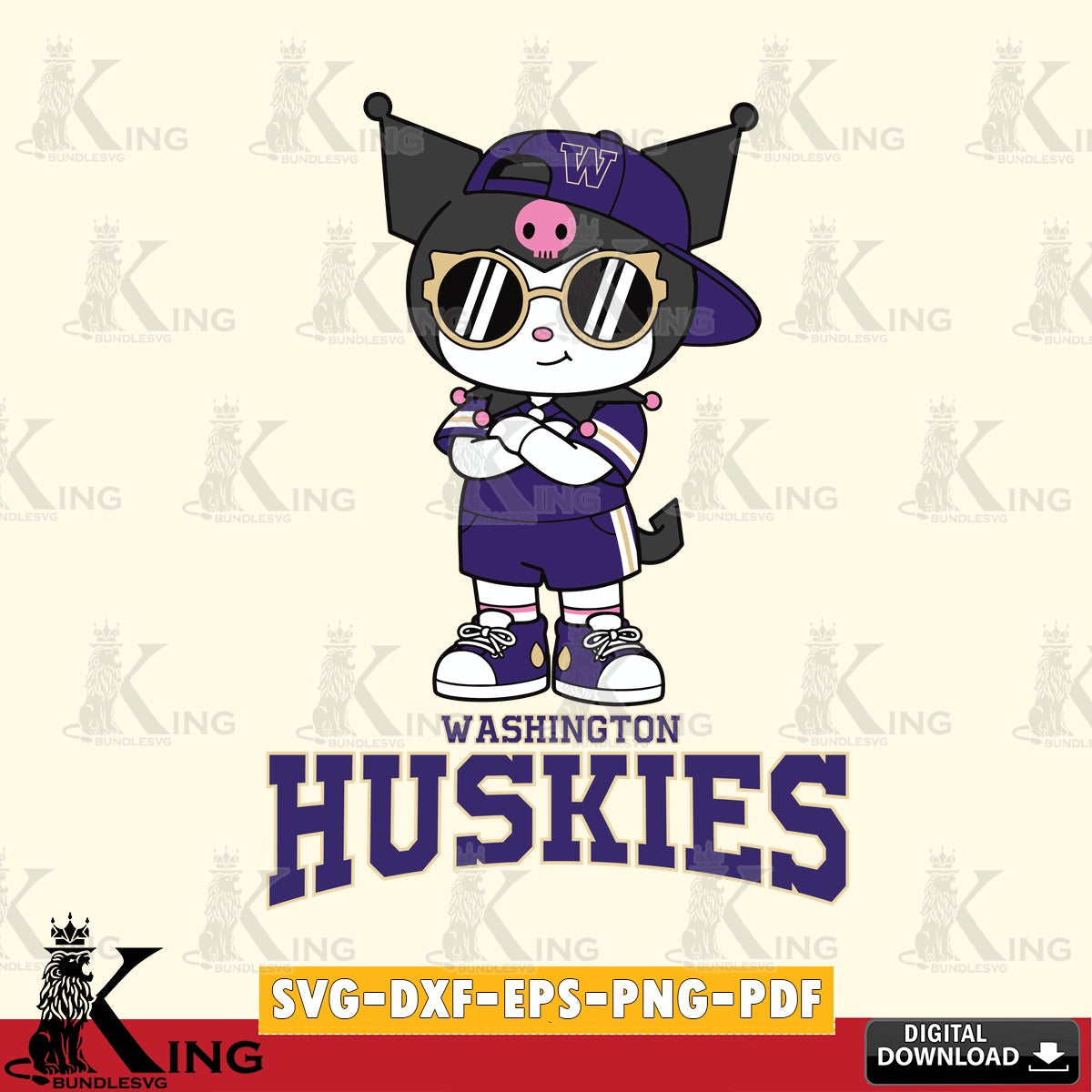 Washington Huskies Kuromi Football Jersey SVG file, Cricut, Cut file , Digital Download , Instant Download, Sanrio svg, Clipart
