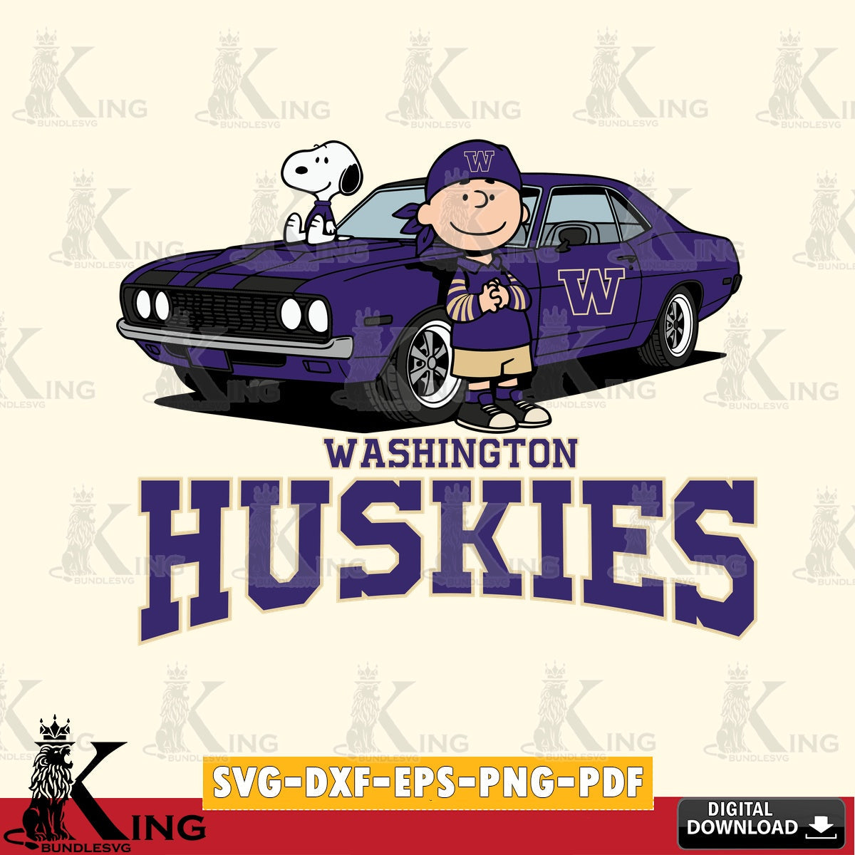 Washington Huskies Peanuts Muscle Car SVG, Cricut, Cut file , Digital Download , Instant Download, Peanuts svg, NCAA svg, Football svg, Sport svg