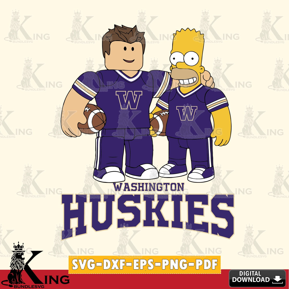 Washington Huskies Roblox & Homer Simpson Football SVG file , NCAA Cricut, File cut , Digital Download , PDF File
