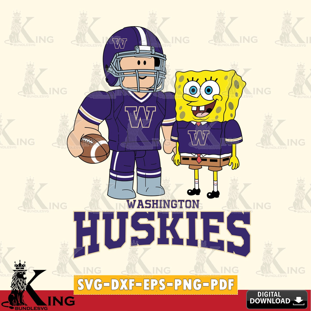 Washington Huskies Roblox & Spongebob Football SVG file , NCAA Cricut, File cut , Digital Download , PDF File