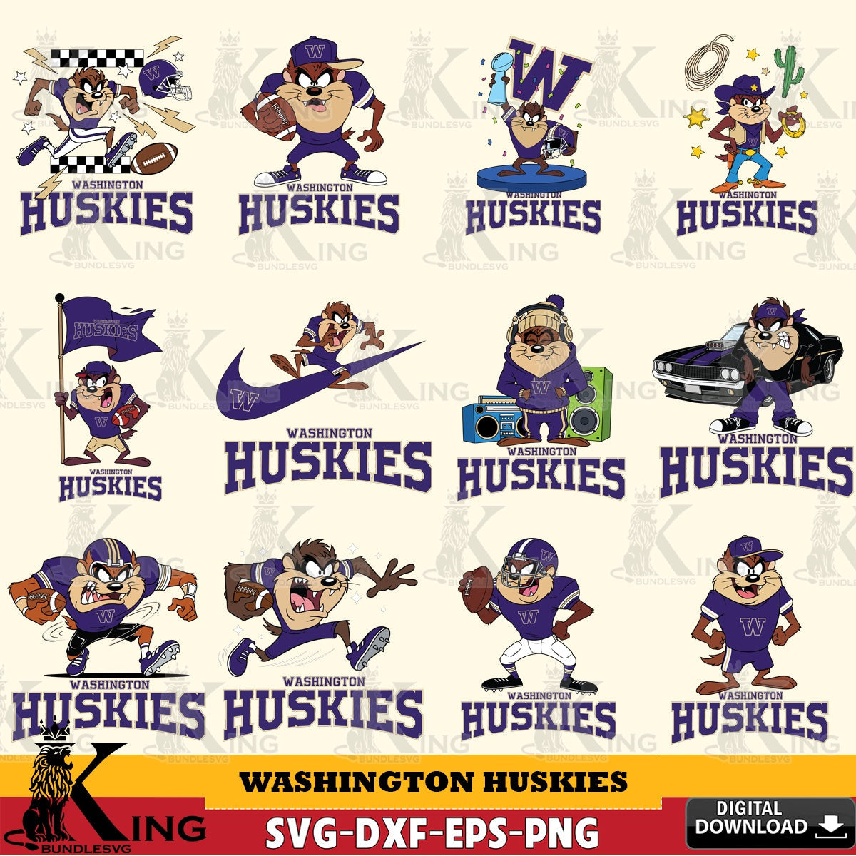 Washington Huskies Taz Football NCAA Bundle SVG file, Cut file , Digital Download , Instant Download, Taz svg, NCAA svg