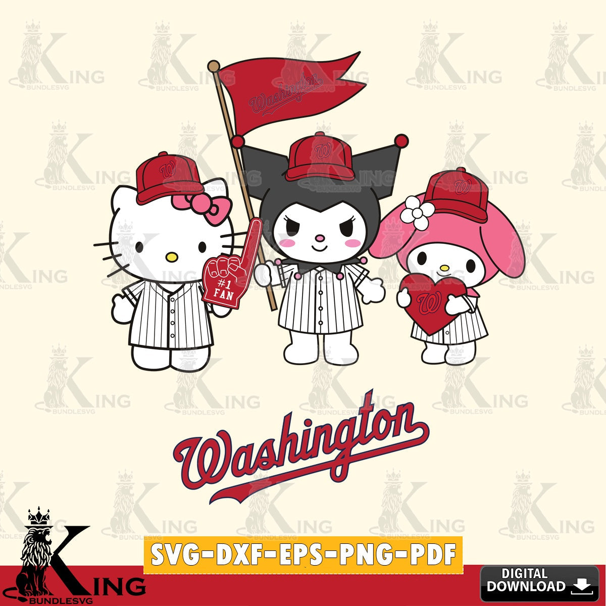 Stylish representation of Washington Nationals Kawaii friends Baseball as a crafting file for iron-on transfer and vinyl decals.