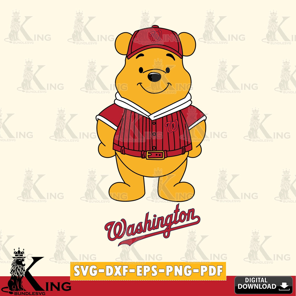 Eye-catching graphic of Washington Nationals Winnie the Pooh Game Day, a digital download for Cricut Maker and paper crafts