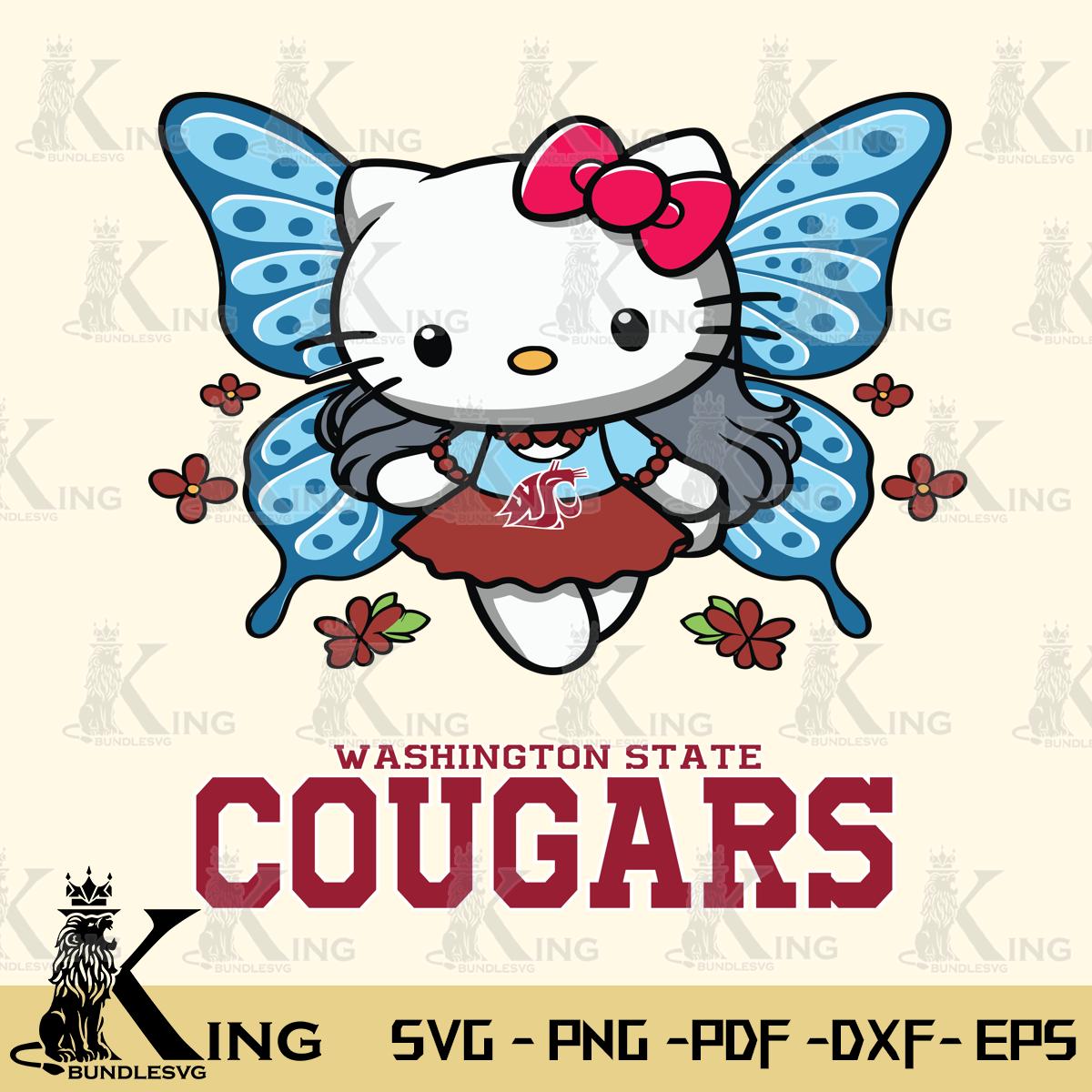 Washington State Cougars Butterfly Kitty Charm Svg Eps Dxf Png File, Digital Download