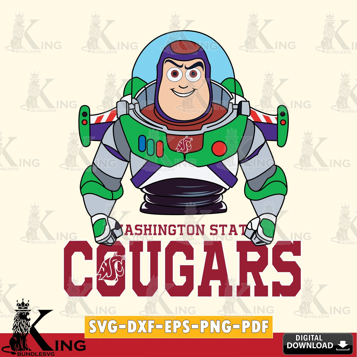 Creative design featuring Washington State Cougars Buzz Lightyear Football, a digital file for silhouette cameo and cricut