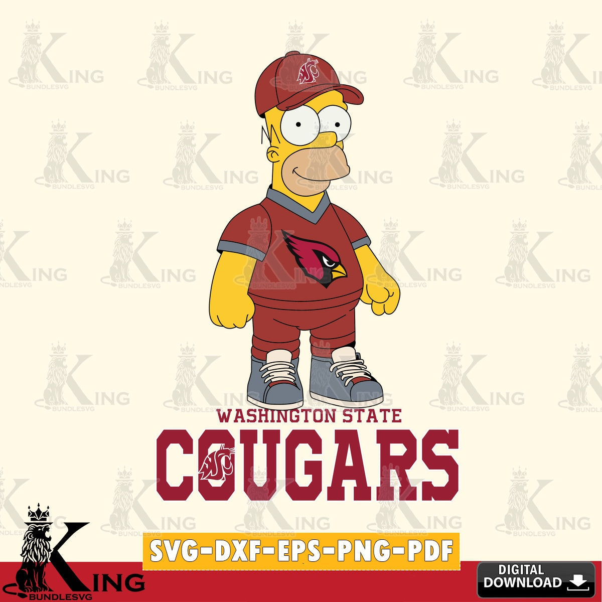 Creative design featuring Washington State Cougars Homer Simpson football vector art for engraving, cutting, and printing.