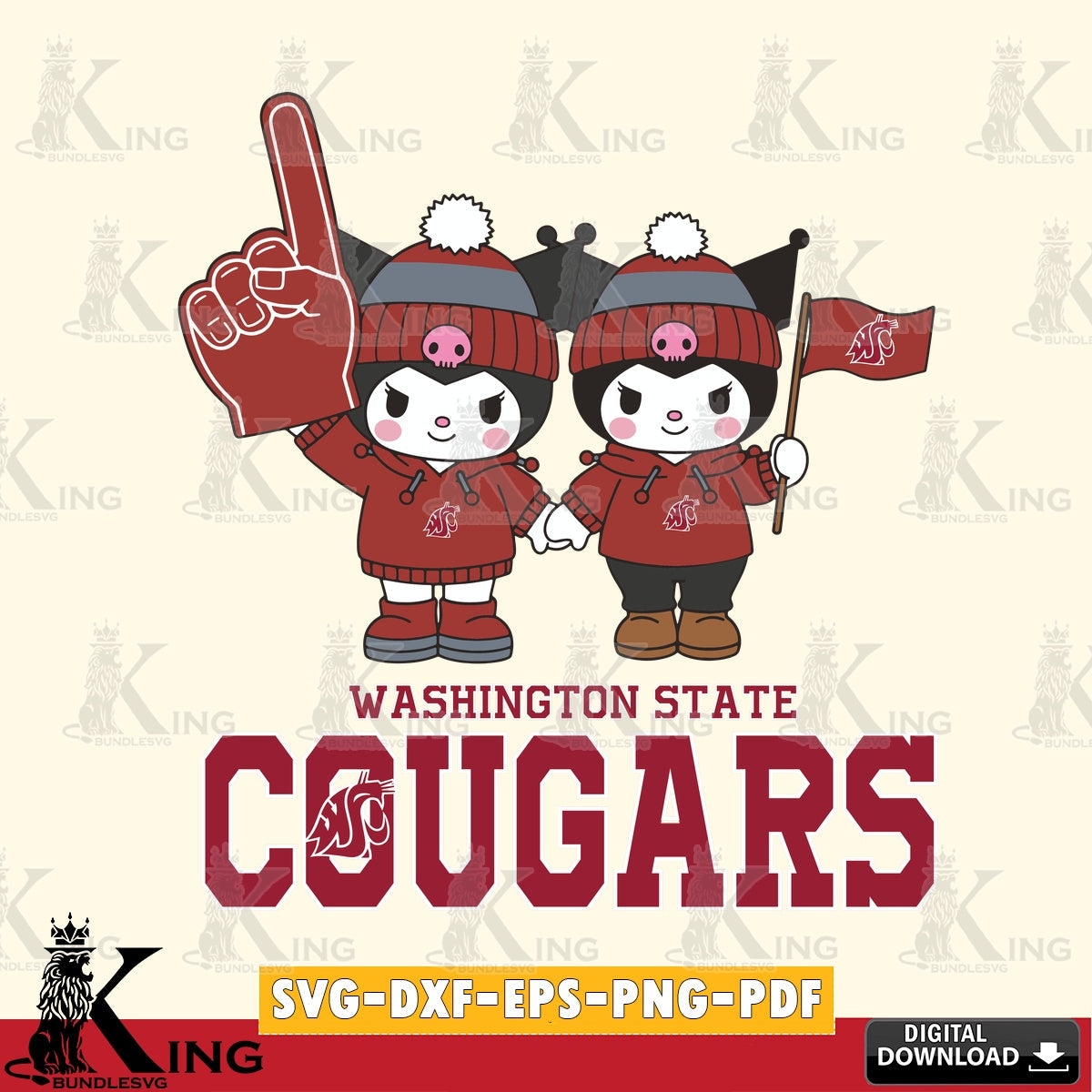 Washington State Cougars Kuromi rugby Fan SVG file, Cricut, Cut file , Digital Download , Instant Download, Sanrio svg, Clipart