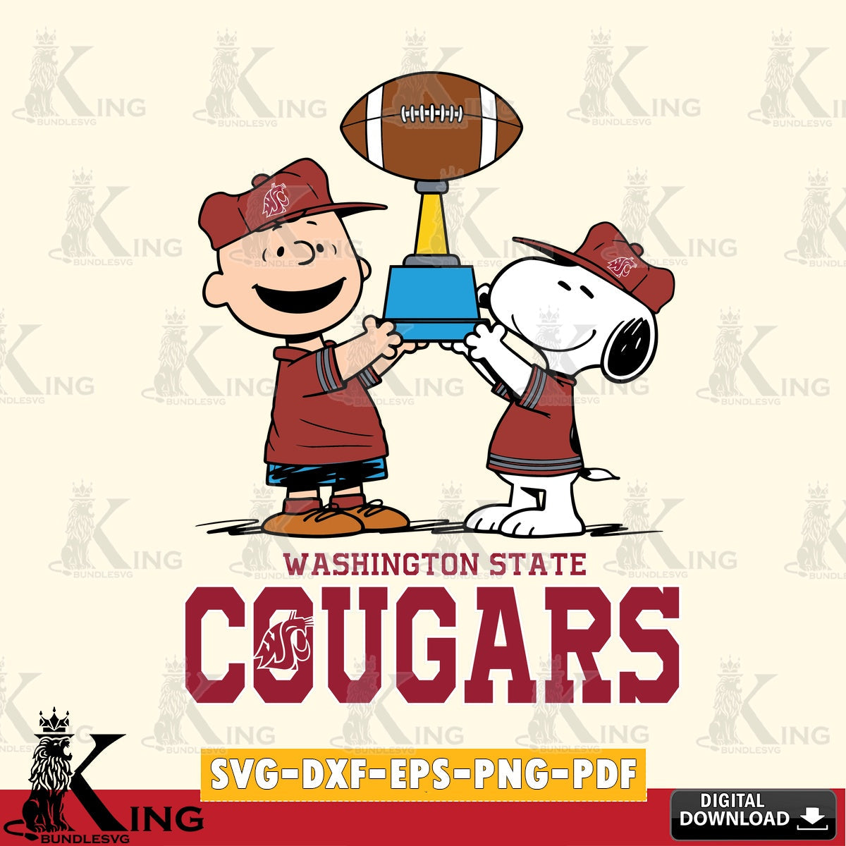 Washington State Cougars Peanuts Football Trophy SVG, Cricut, Cut file , Digital Download , Instant Download, Peanuts svg, NCAA svg, Football svg, Sport svg